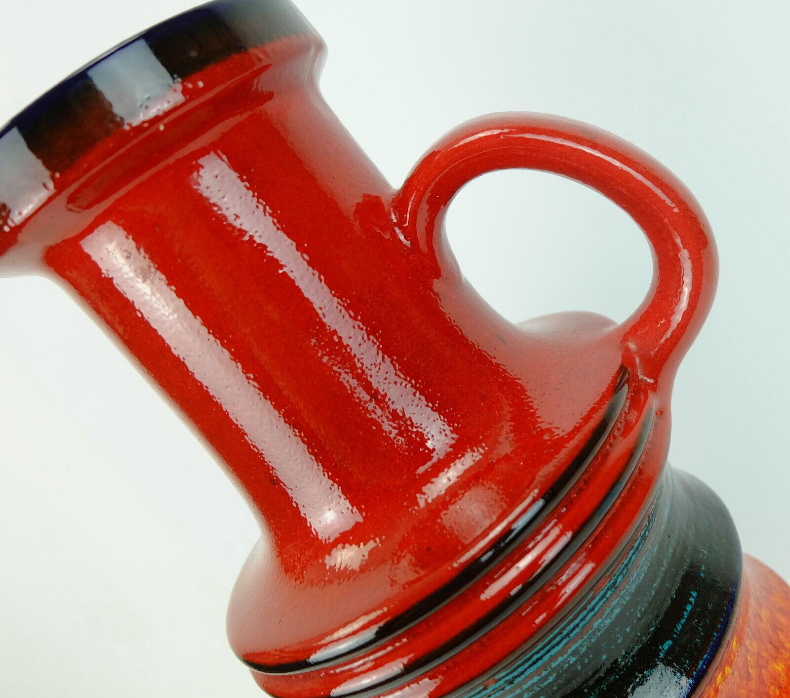 Mid-Century Modern grand vase scheurich en ceramique modele 427-47 motif stripe rouge orange noir en vente