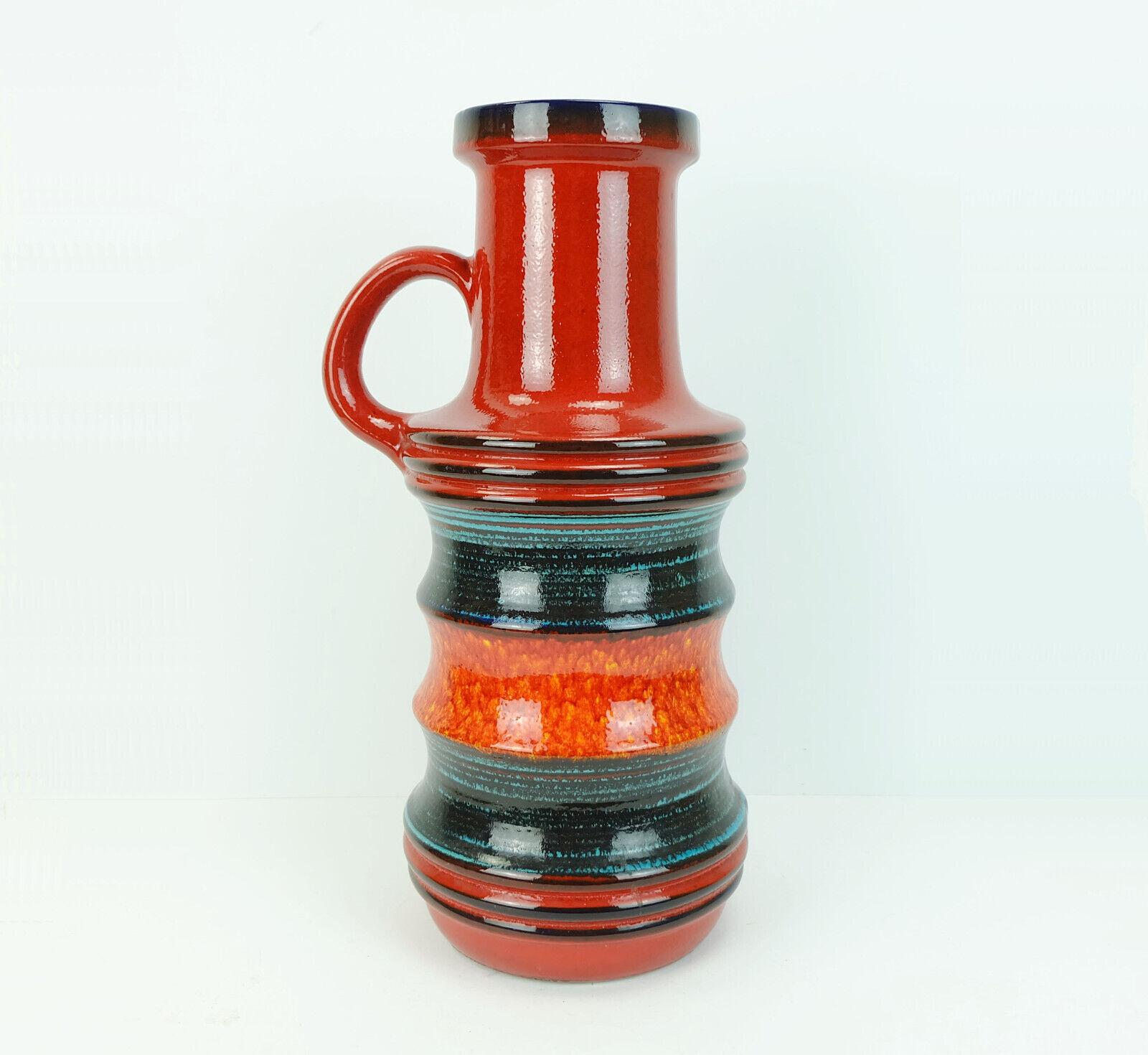 German large scheurich ceramic floorvase model 427-47 stripe pattern red orange black For Sale