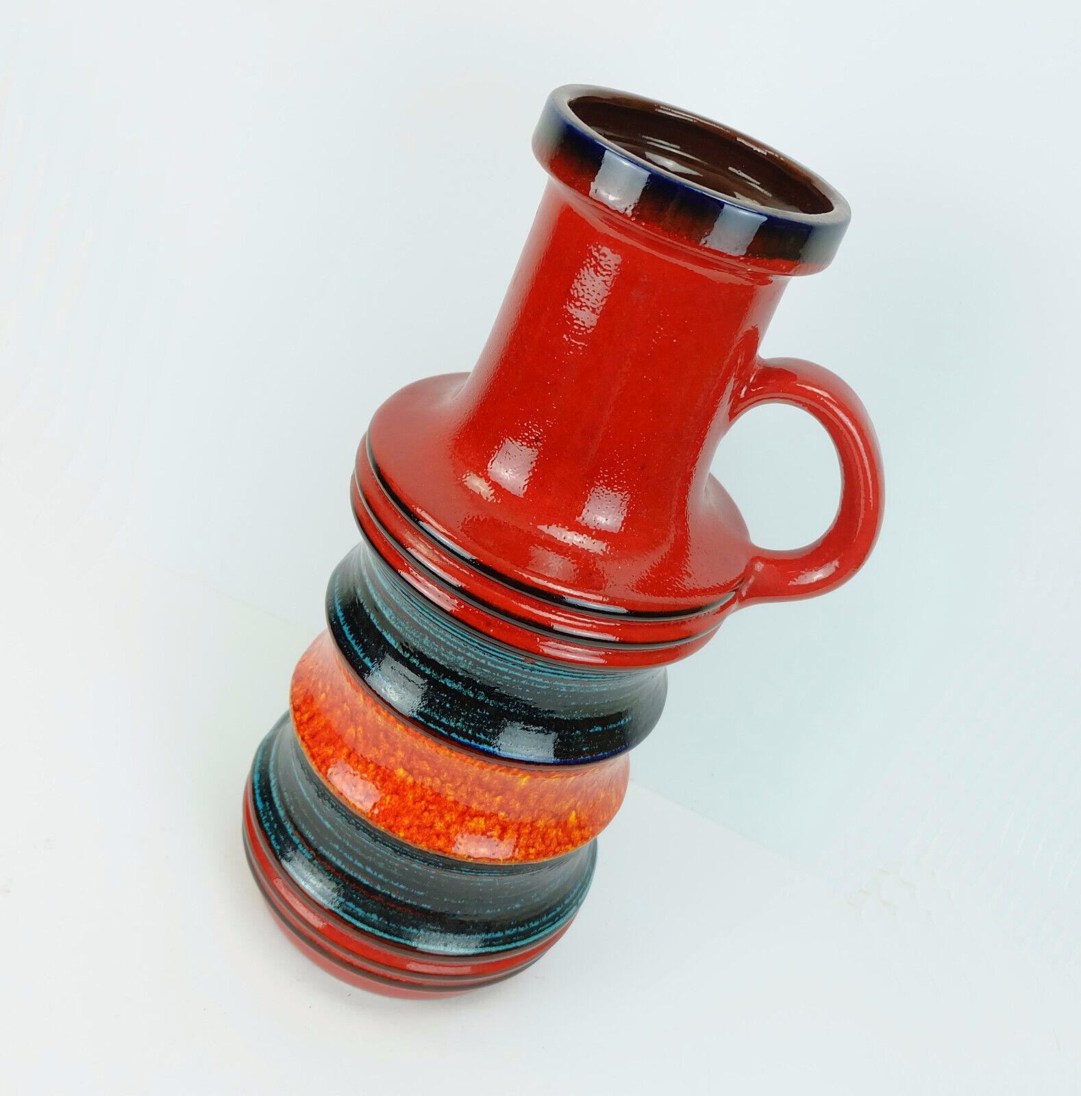 large scheurich ceramic floorvase model 427-47 stripe pattern red orange black For Sale 1