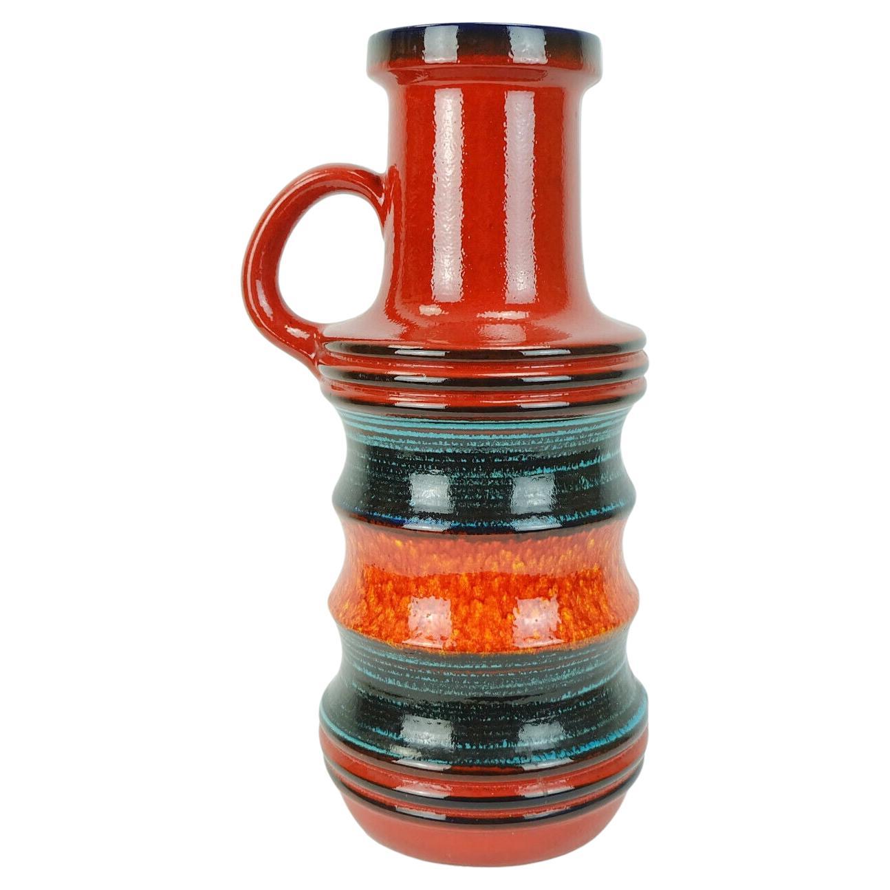 large scheurich ceramic floorvase model 427-47 stripe pattern red orange black For Sale