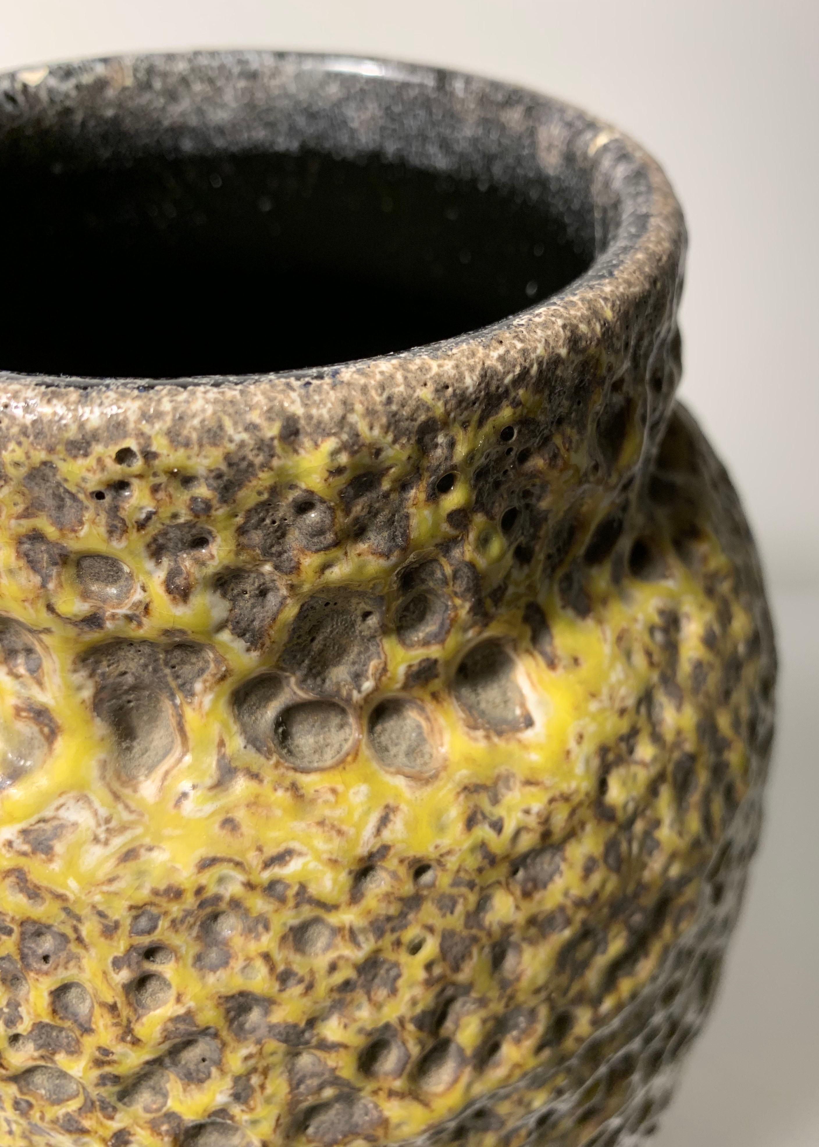 Mid-Century Modern Large Scheurich Ceramic Vase with Yellow Lava Glaze For Sale