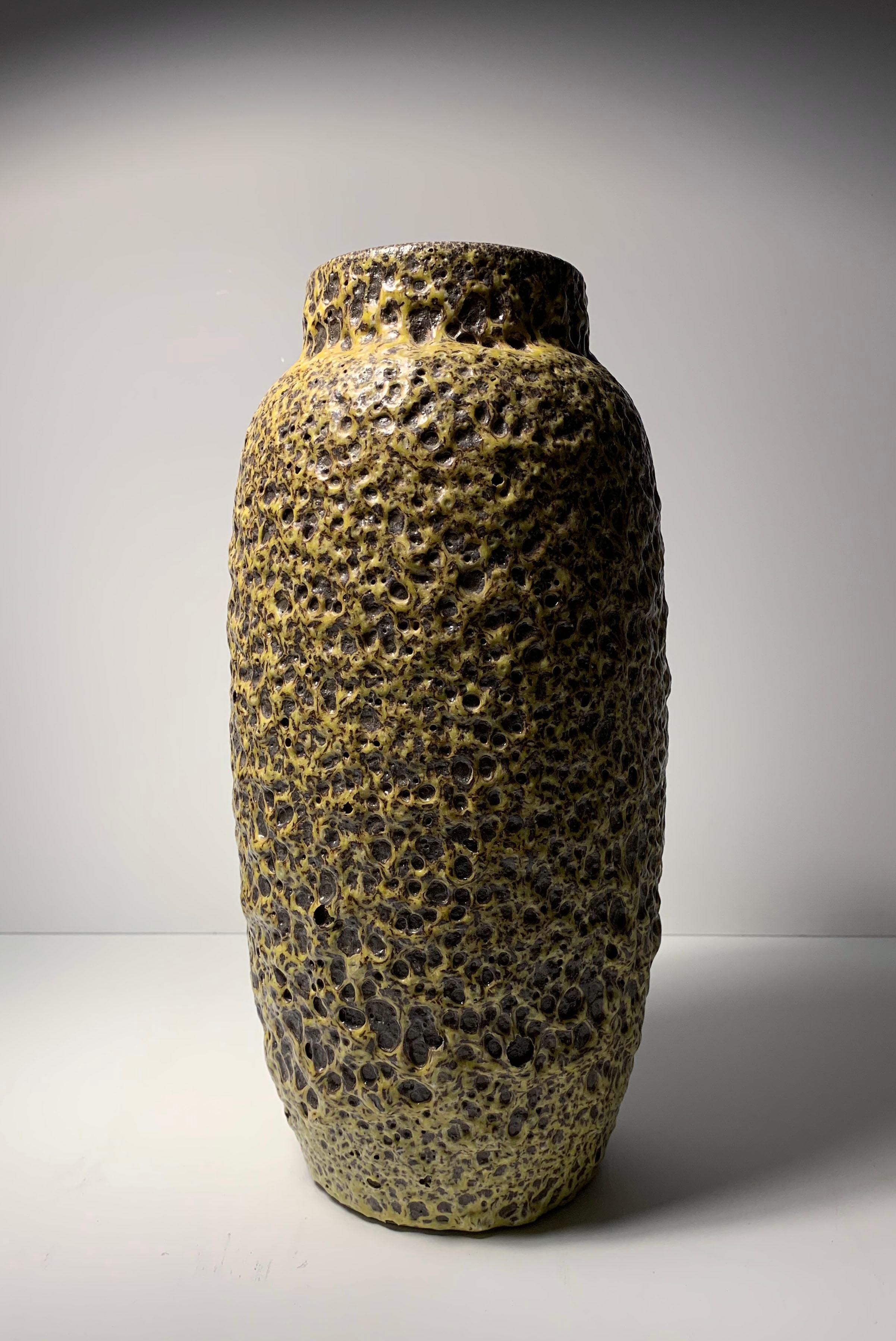 German Large Scheurich Ceramic Vase with Yellow Lava Glaze For Sale