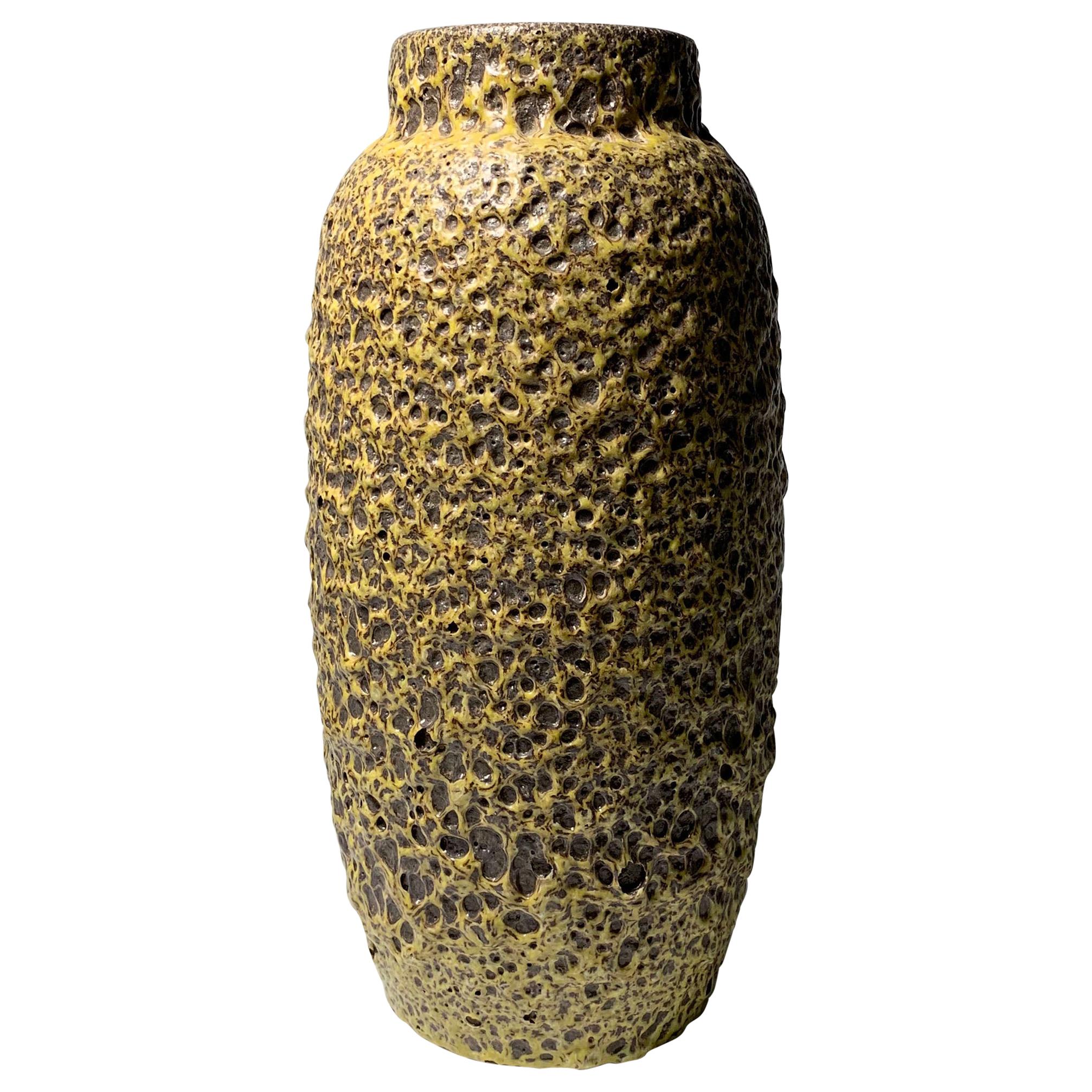 Large Scheurich Ceramic Vase with Yellow Lava Glaze