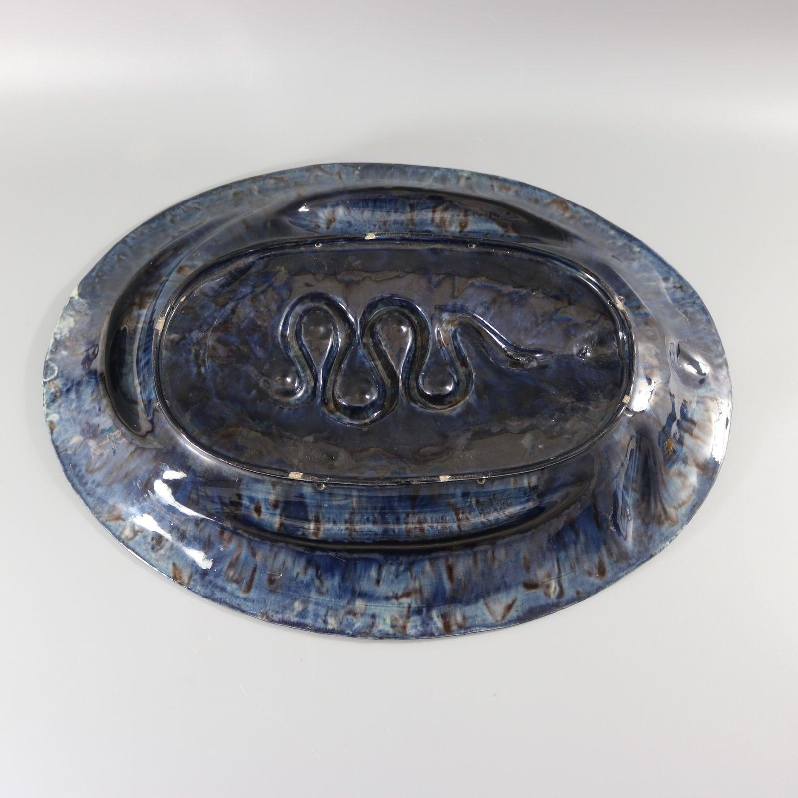 Large School of Paris Palissy Majolica Wall Platter With Snake And Fish For Sale 11