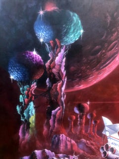 Large Sci Fi ‘Crash Landing’ Oil Painting by Fahellyn 1979