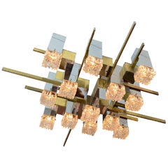 Large Sciolari Chandelier in Brass, Chrome and Glass