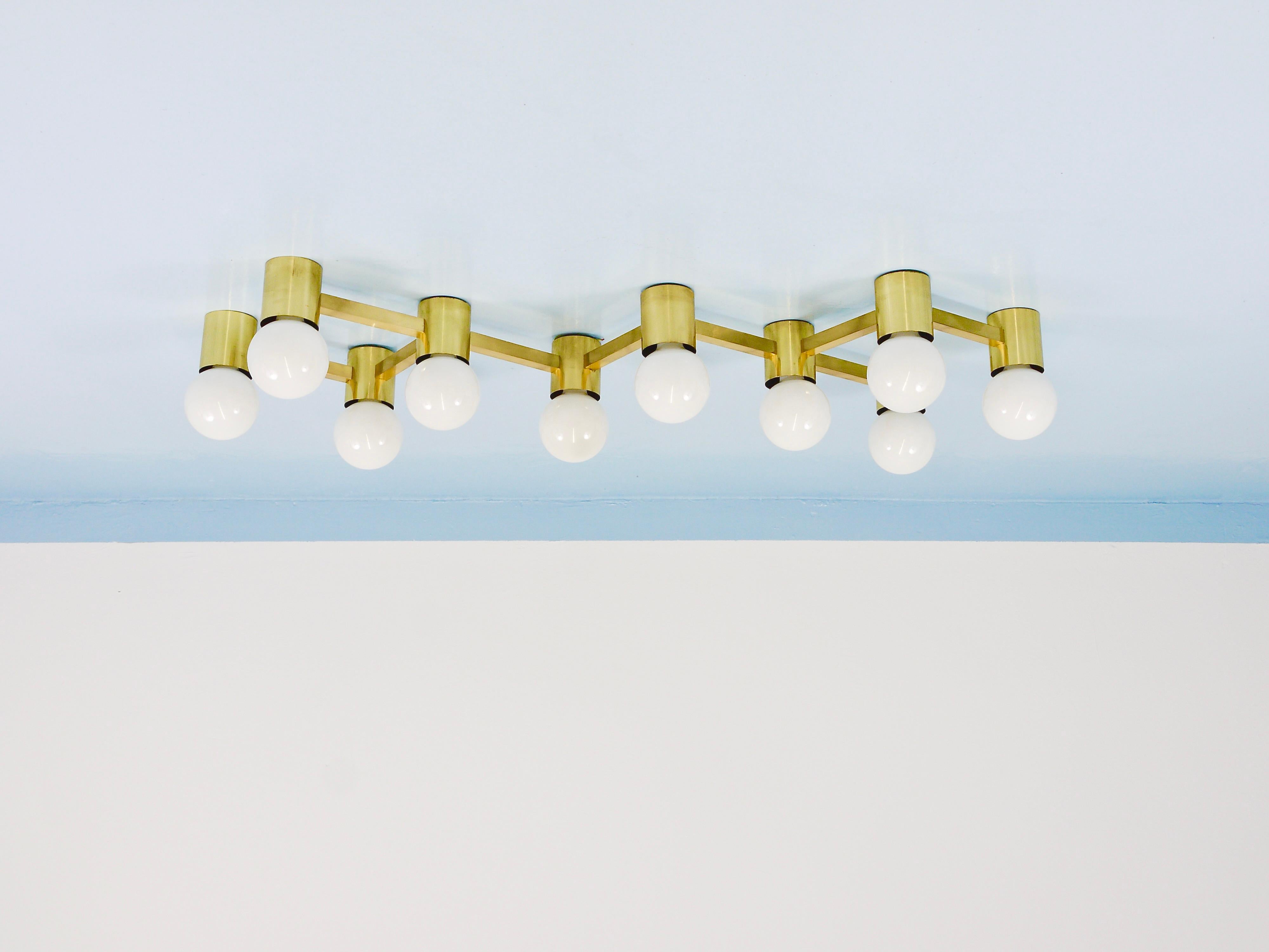 Große Sciolari-Stil ZigZag Messing Deckenleuchte & Wandleuchte, Österreich, 1970er Jahre im Angebot 9