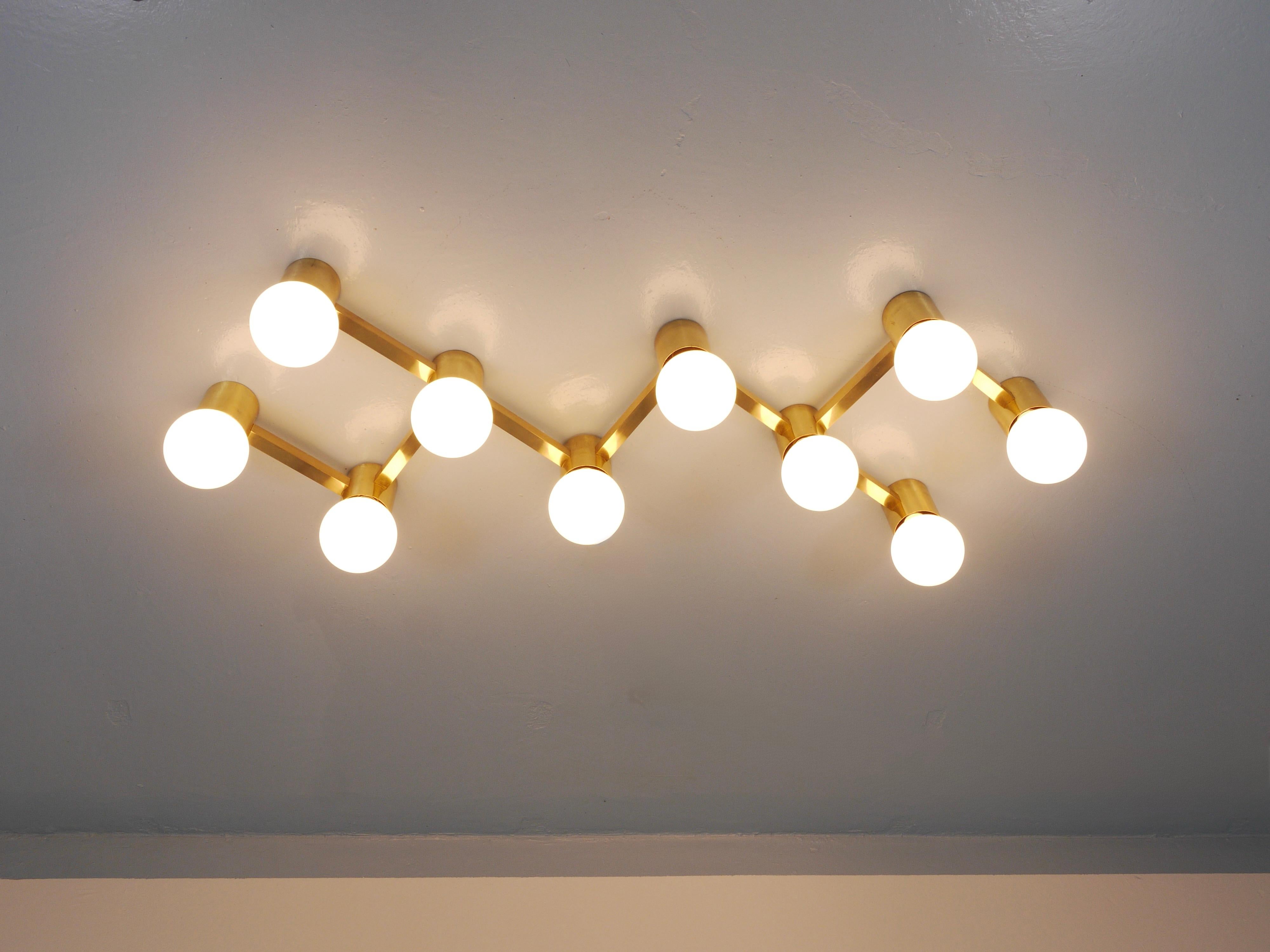 Große Sciolari-Stil ZigZag Messing Deckenleuchte & Wandleuchte, Österreich, 1970er Jahre im Angebot 11