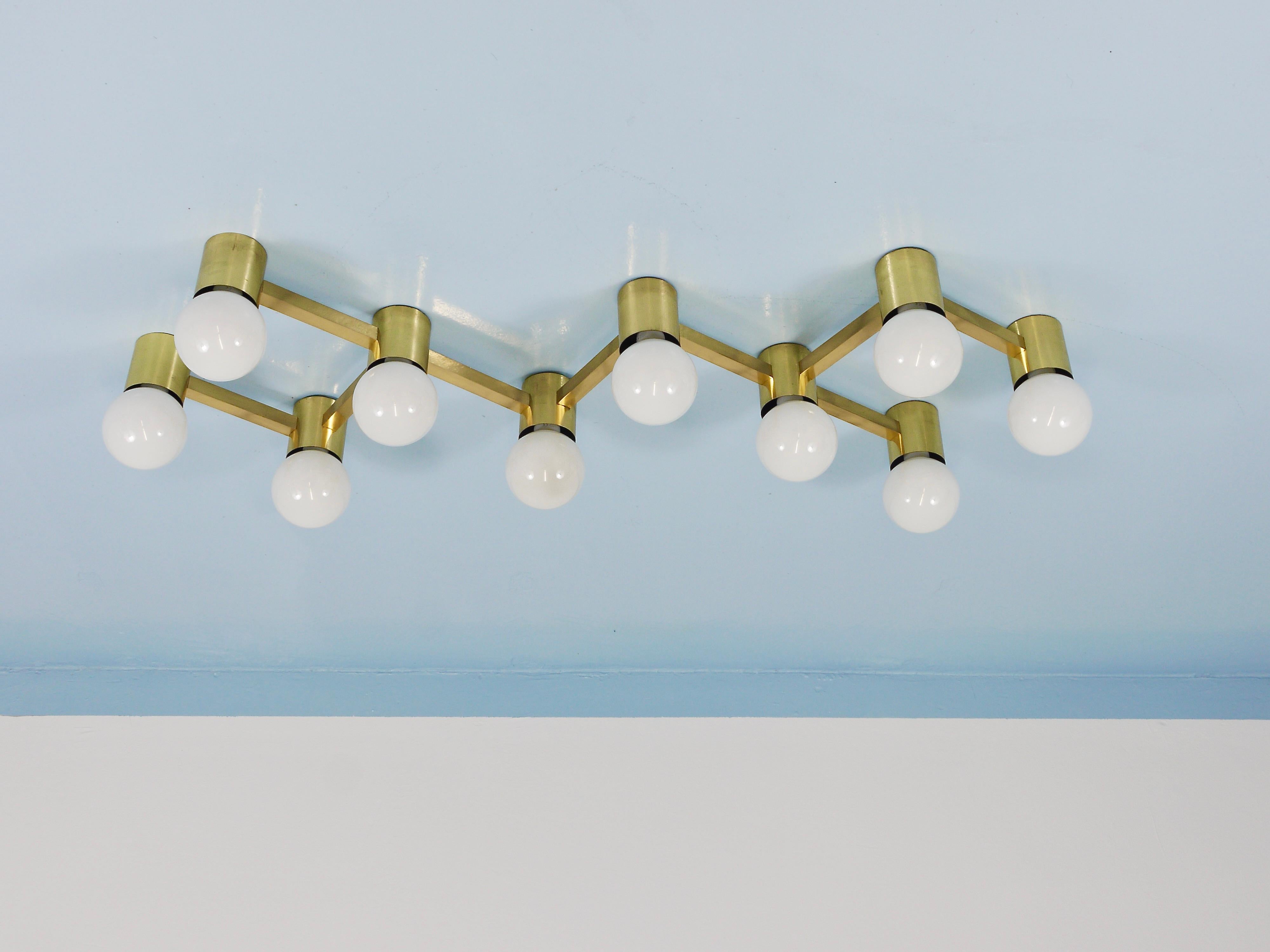 Große Sciolari-Stil ZigZag Messing Deckenleuchte & Wandleuchte, Österreich, 1970er Jahre (20. Jahrhundert) im Angebot