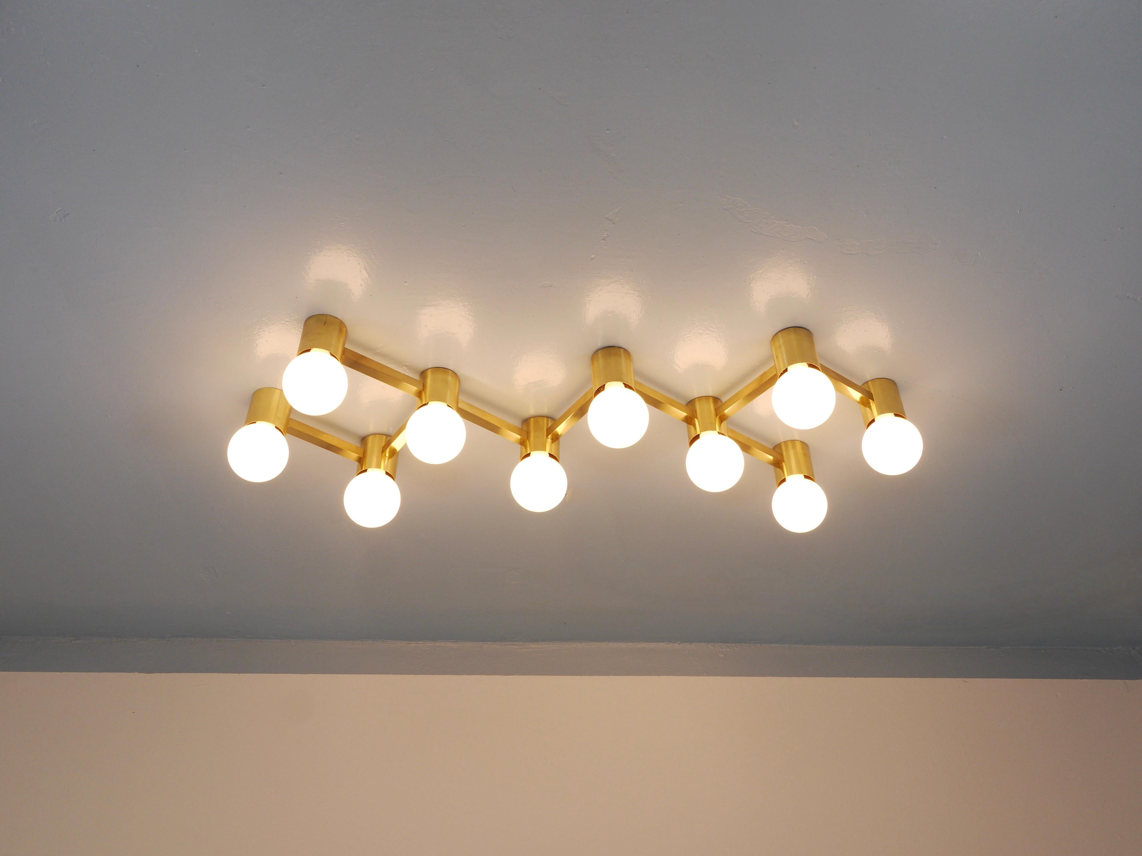 Große Sciolari-Stil ZigZag Messing Deckenleuchte & Wandleuchte, Österreich, 1970er Jahre im Angebot 2