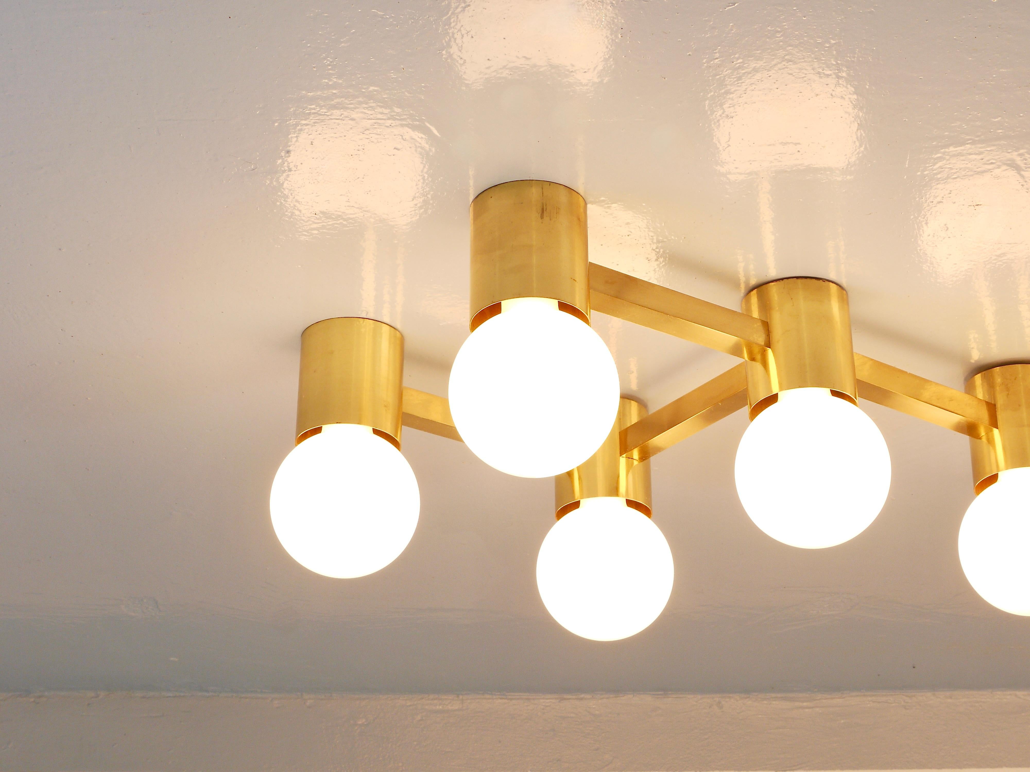 Große Sciolari-Stil ZigZag Messing Deckenleuchte & Wandleuchte, Österreich, 1970er Jahre im Angebot 4