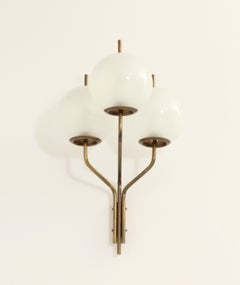 Large Sconce with Three Lights in Brass and Glass by Candle Milano, 1960s