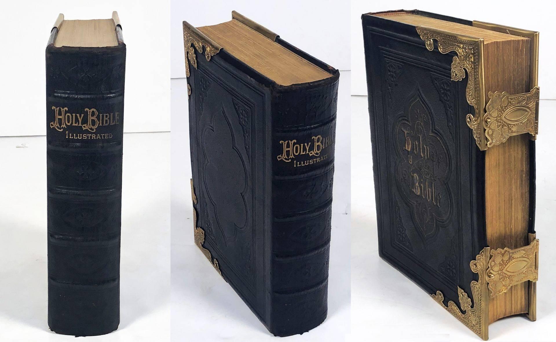 old glasgow bible leather metal details and lithographed