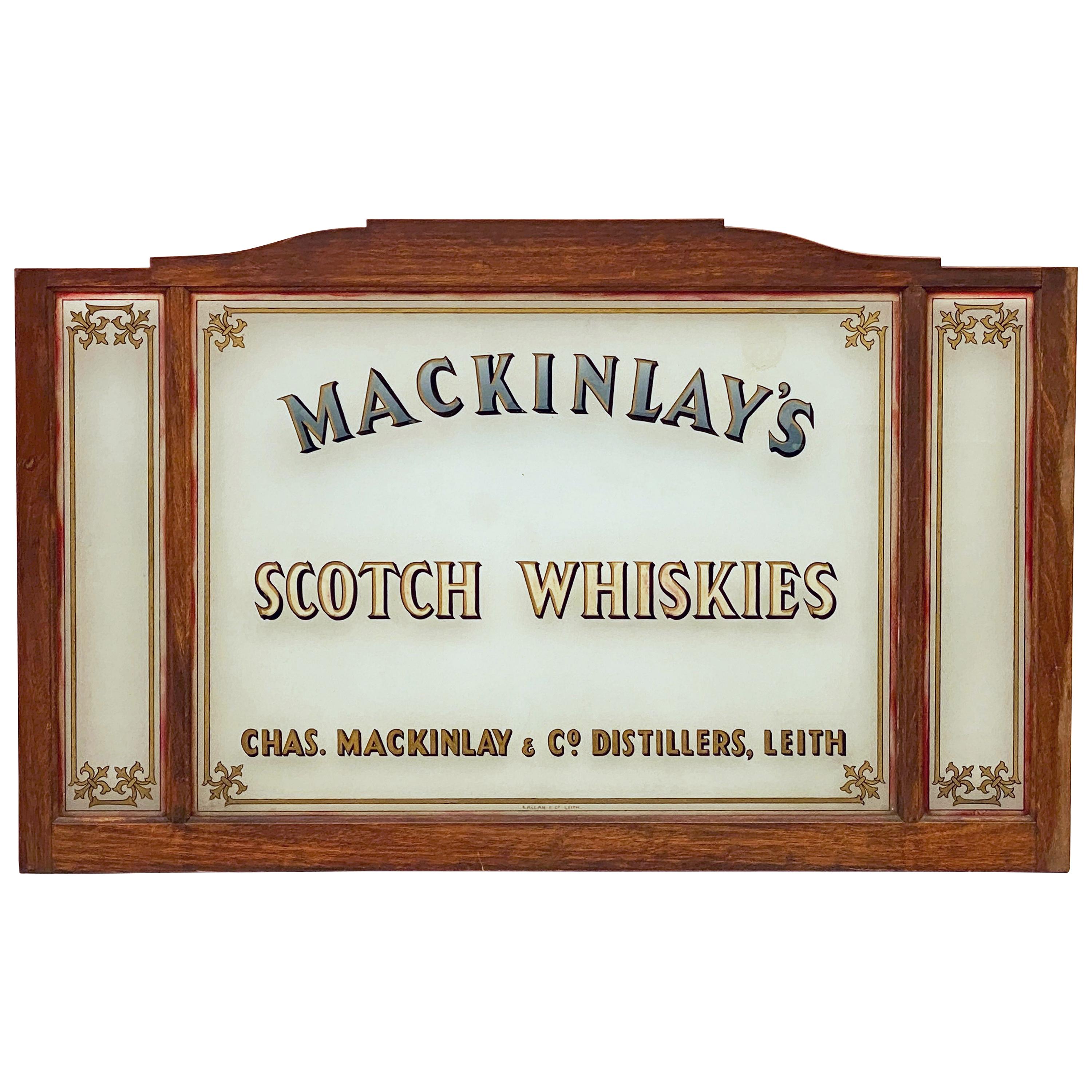 Large Scottish Pub Sign "Mackinlay's Scotch Whiskies" of Wood and Glass