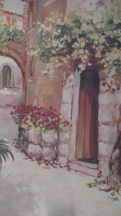 Large Screen Printed Material Theatre Wall Hanging of Mediterranean Village