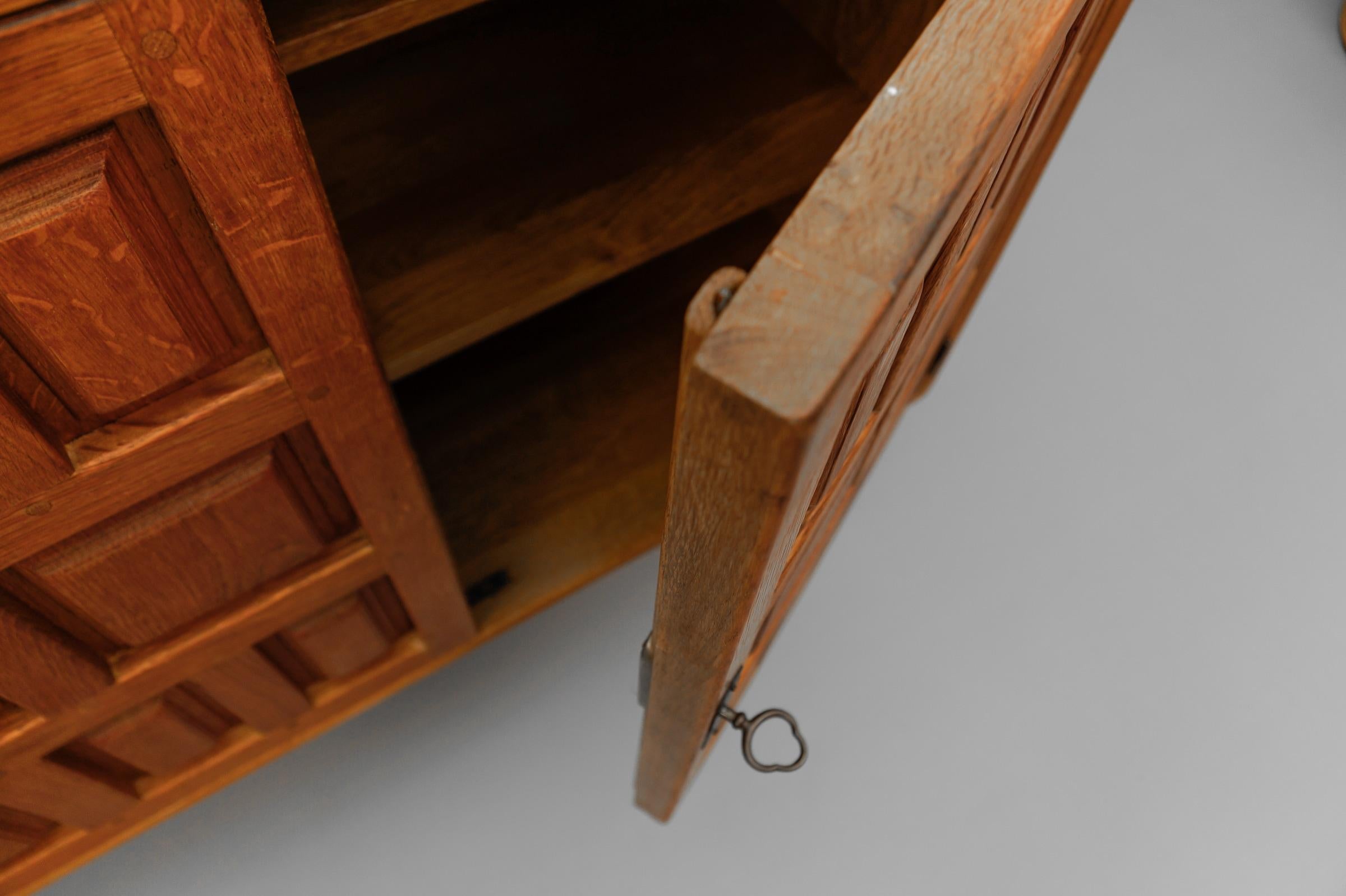 Large screwless sideboard made of carved oak, Spain, 1960s For Sale 8