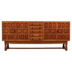 Large screwless sideboard made of carved oak, Spain, 1960s