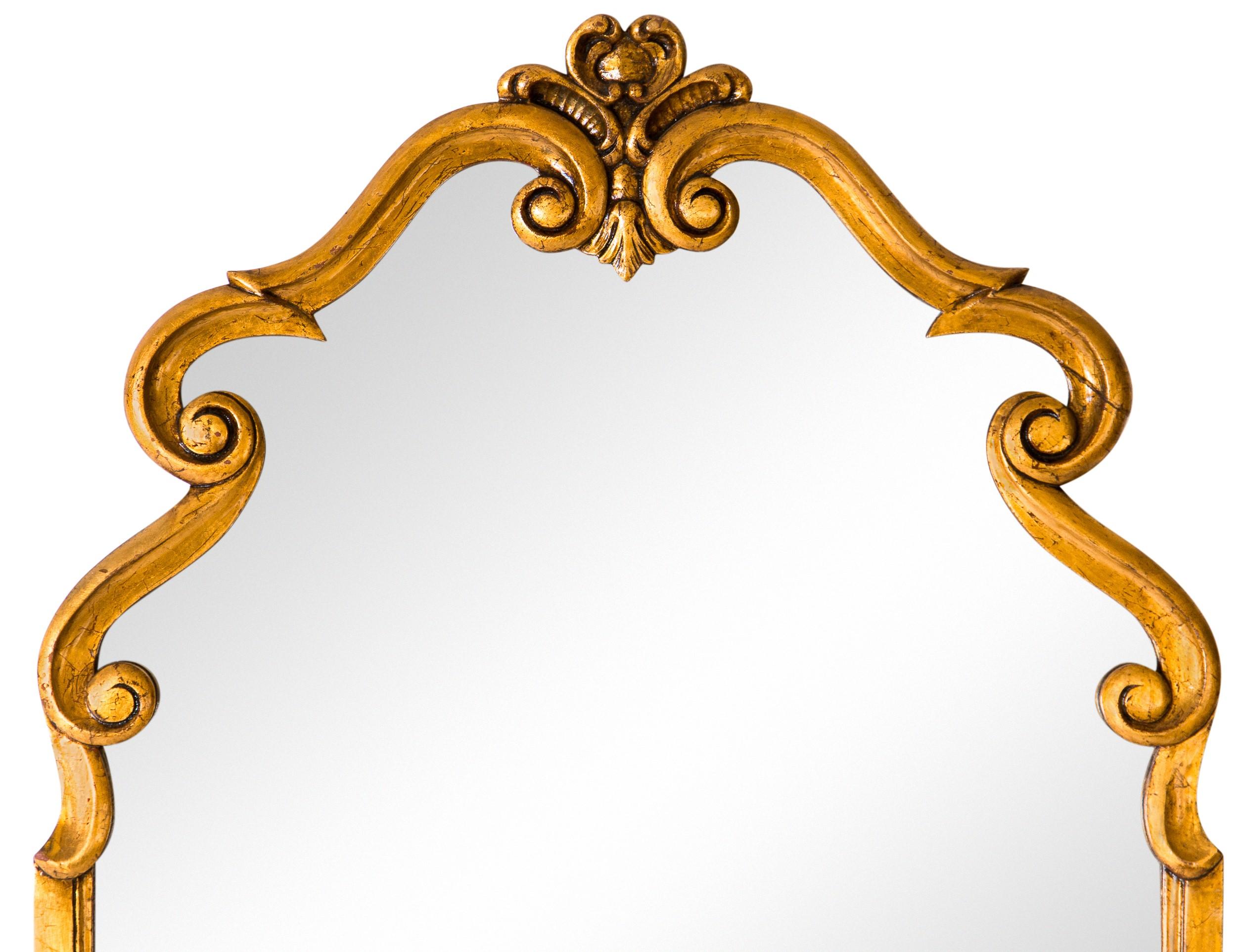 Hollywood Regency Large Scrolled Arch Gold Giltwood Mirror, 1950s