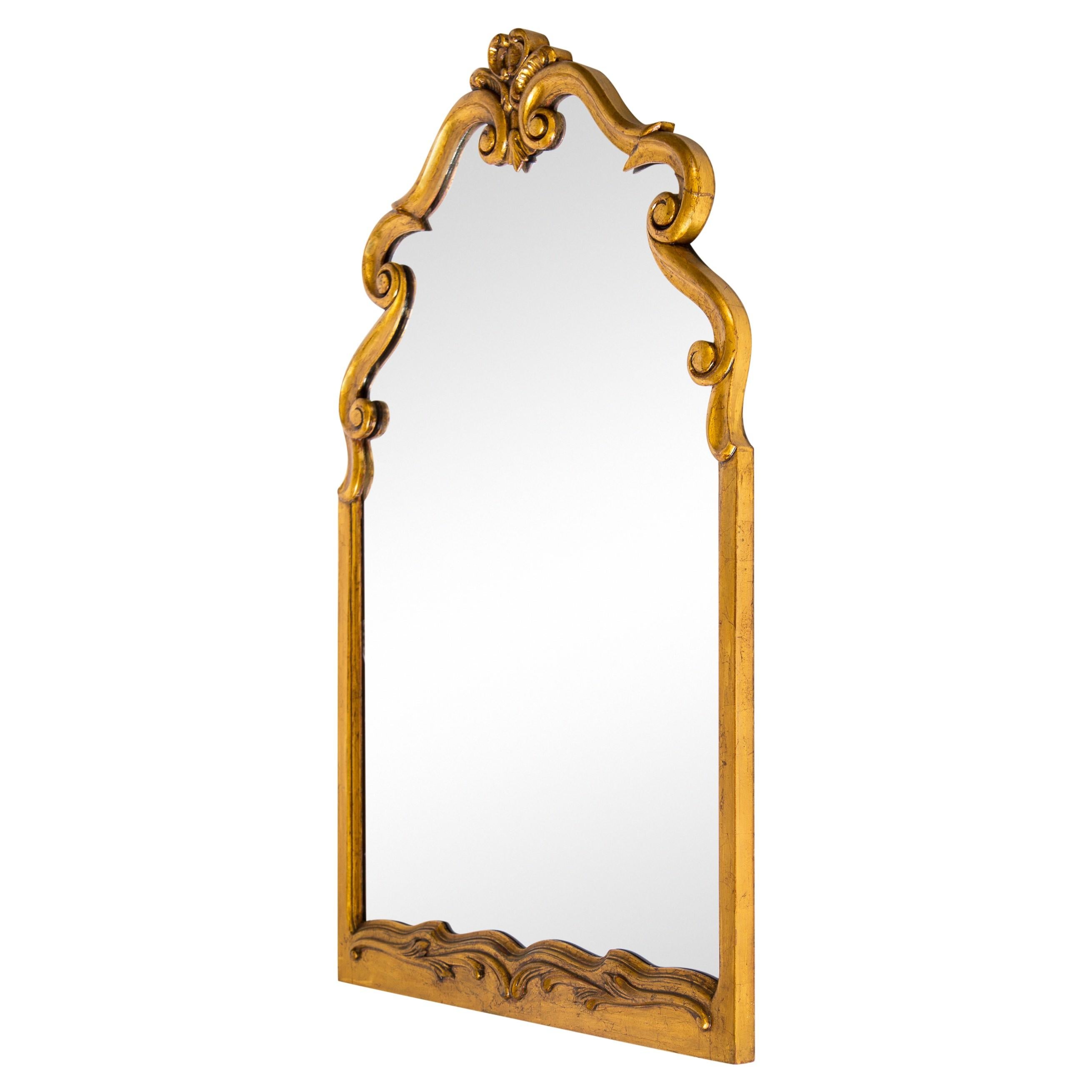 Large Scrolled Arch Gold Giltwood Mirror, 1950s 1