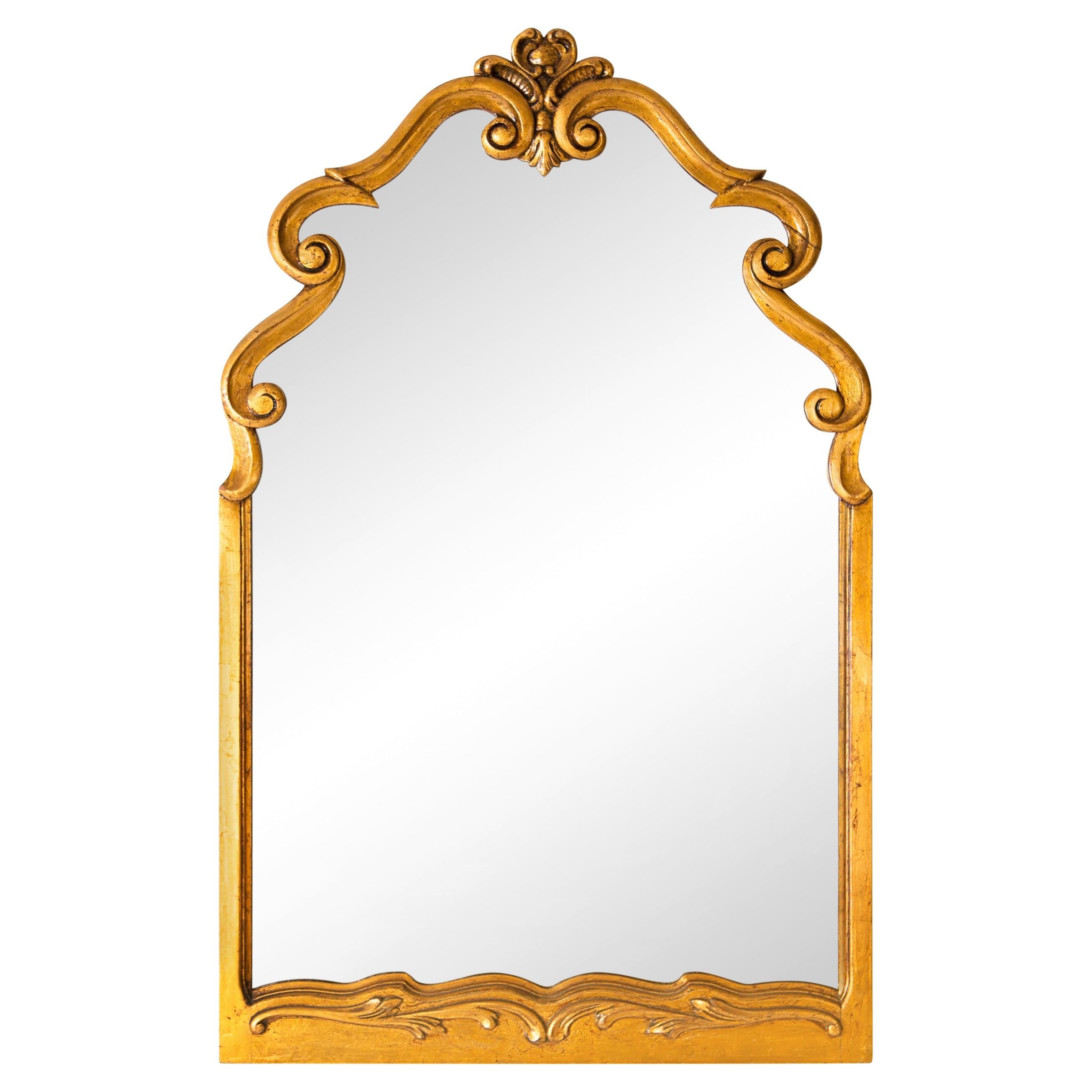 Large Scrolled Arch Gold Giltwood Mirror, 1950s 3