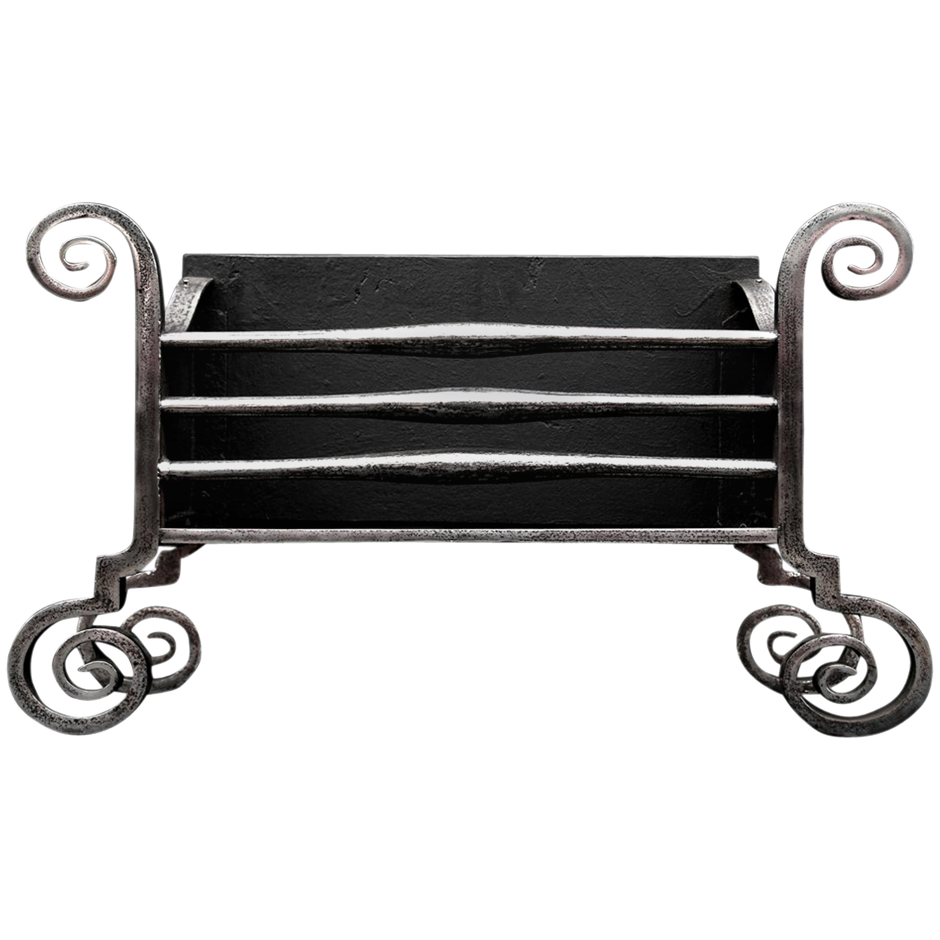 Large Scrolled Wrought Iron Firebasket in the Arts & Crafts Manner For Sale
