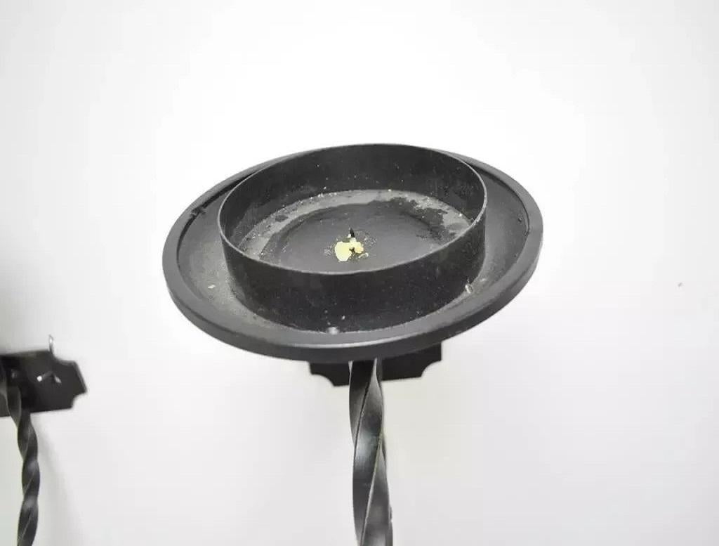 Large Scrolling Twisted Wrought Iron Candle Holder Wall Mounted Sconces - a Pair For Sale 1