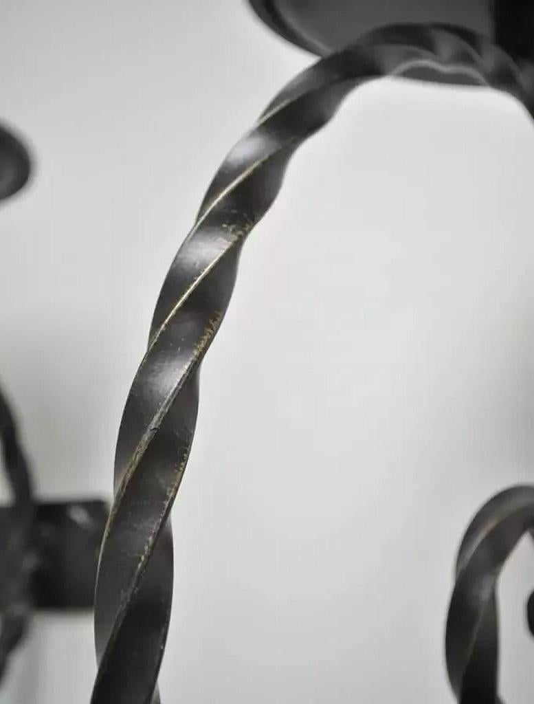 Large Scrolling Twisted Wrought Iron Candle Holder Wall Mounted Sconces - a Pair For Sale 2