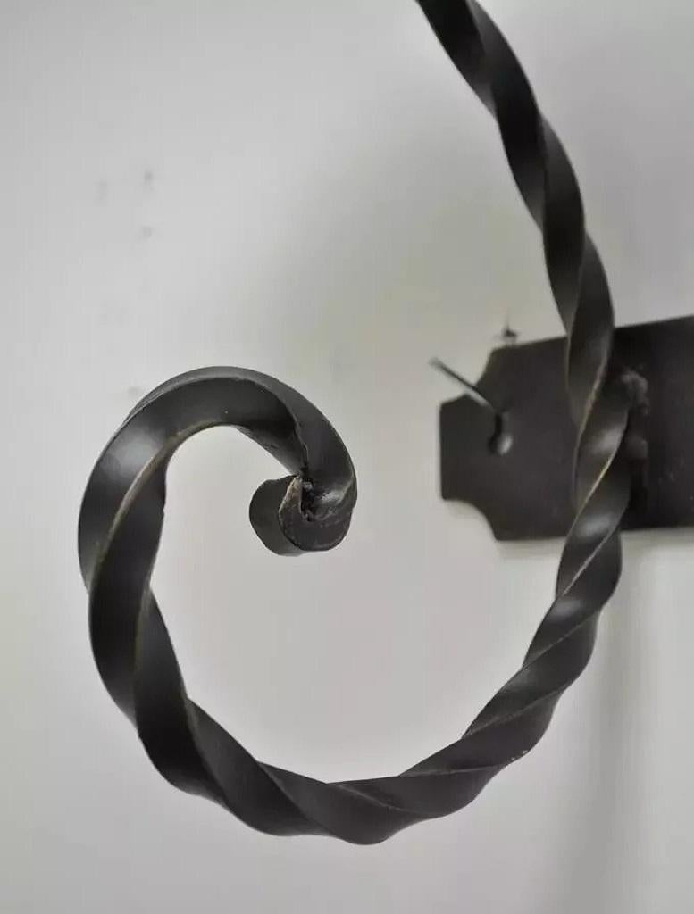 Large Scrolling Twisted Wrought Iron Candle Holder Wall Mounted Sconces - a Pair For Sale 3