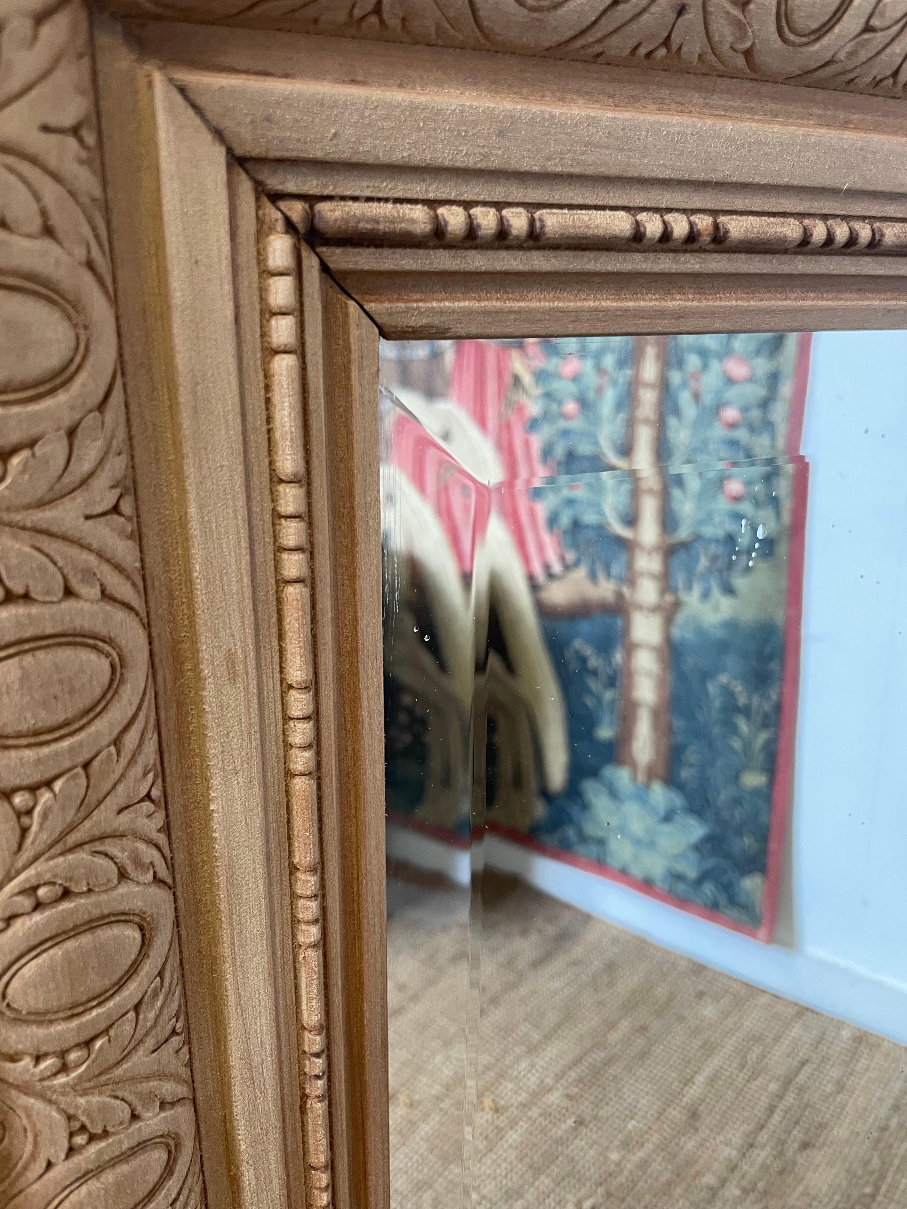 Large scrubbed walnut wall mirror  For Sale 1