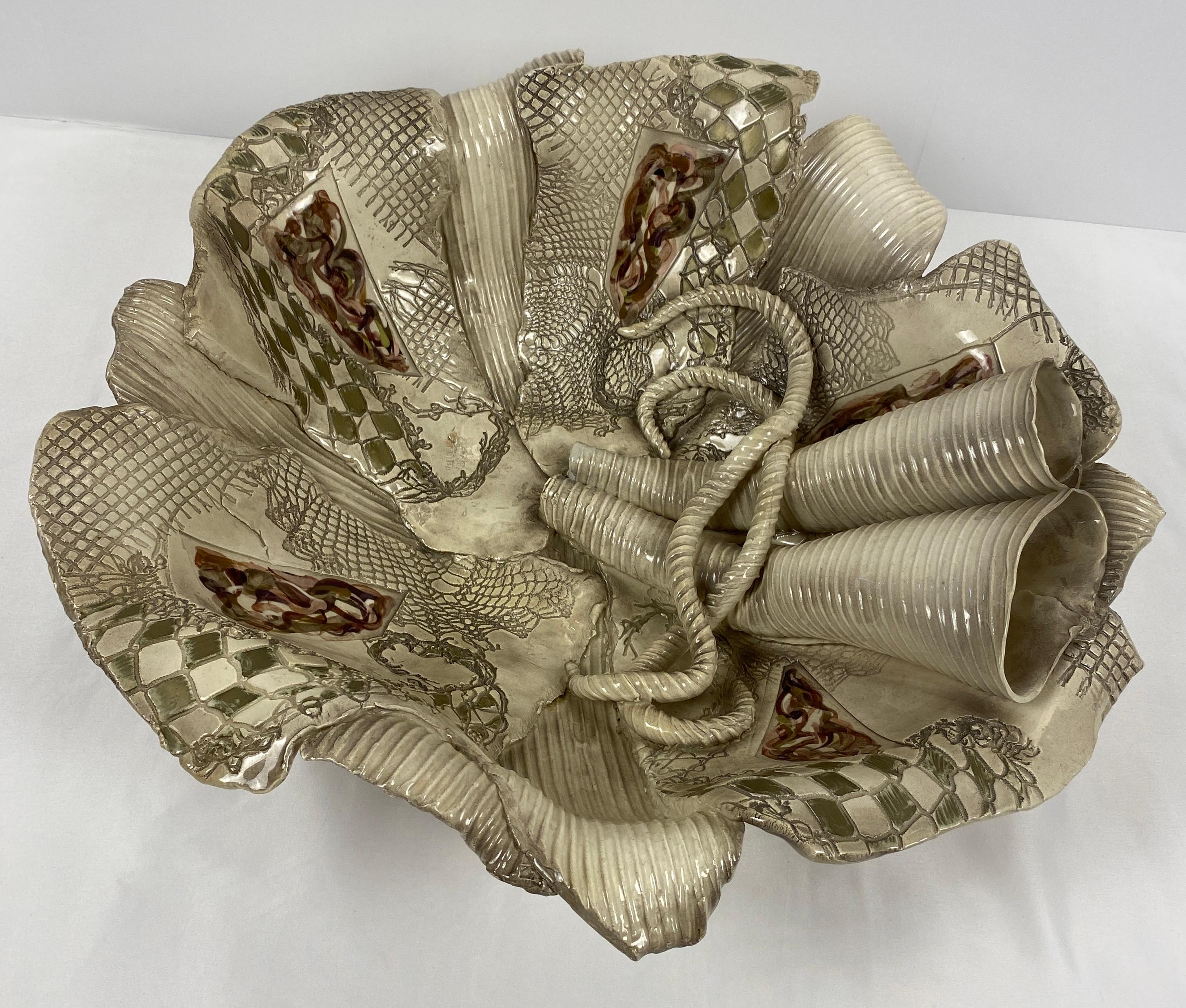 American Large Sculpted Ceramic Bowl by Gail Markiewicz For Sale