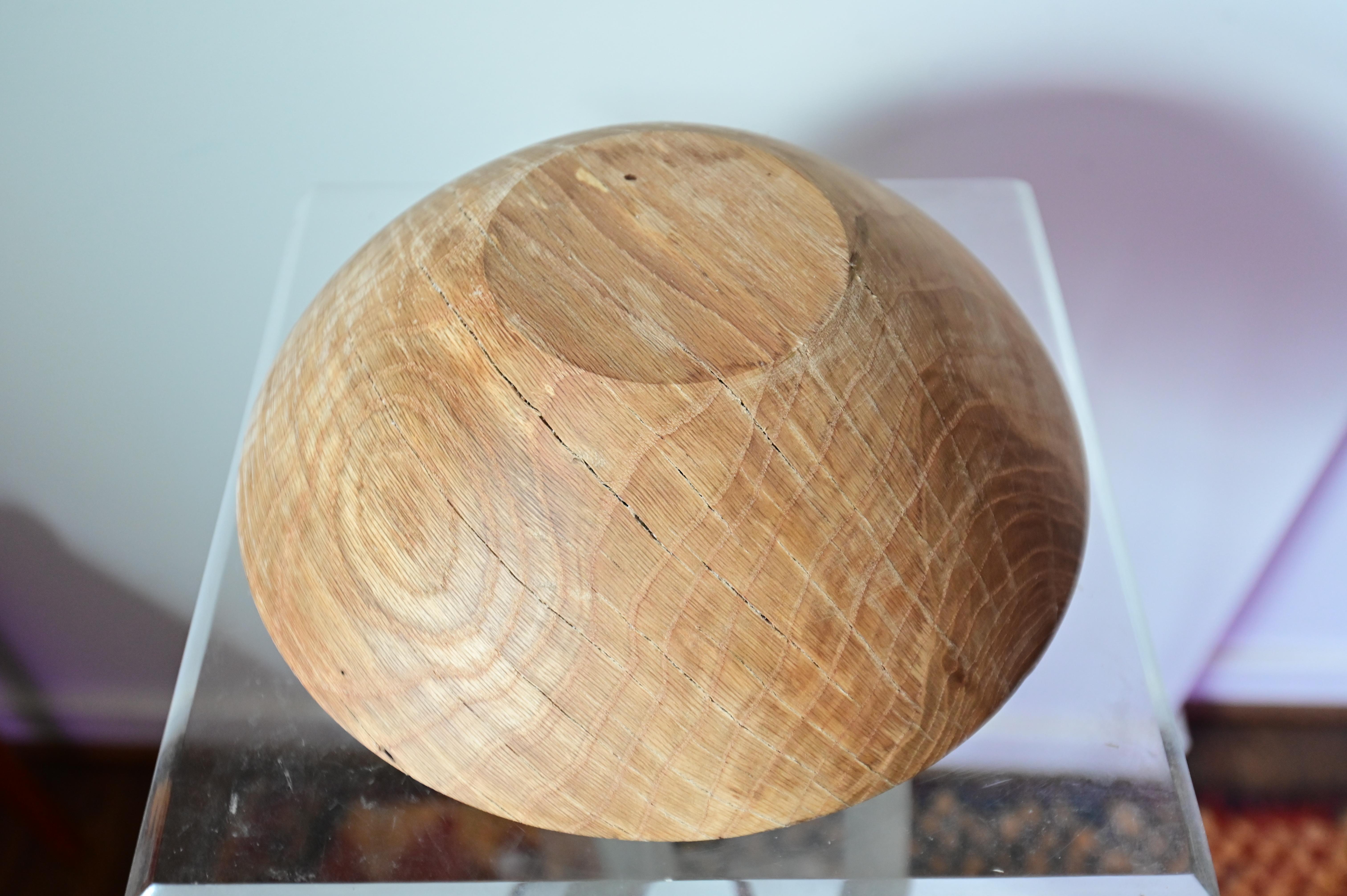 Large Sculpted Oak Bowl For Sale 1