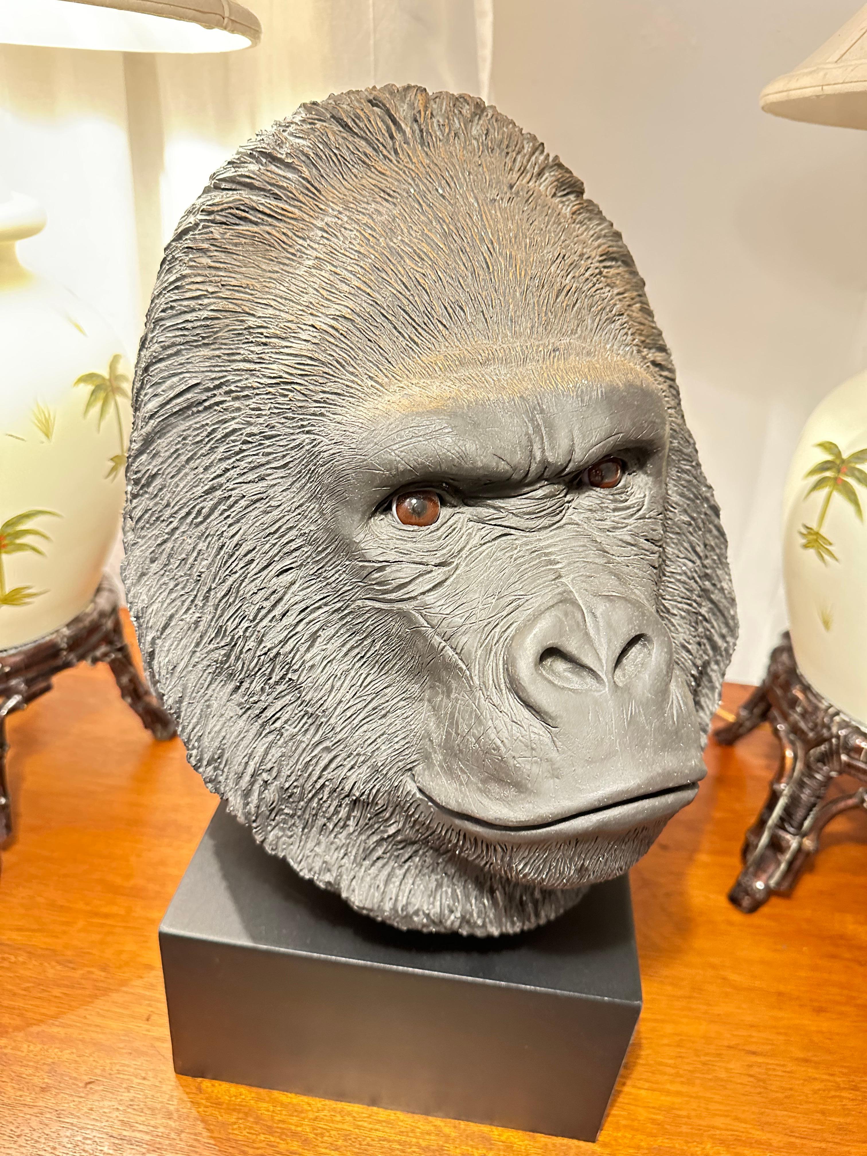 American Large Sculpted Sandicast Silverback Gorilla Head Atributted Sandra Brue For Sale