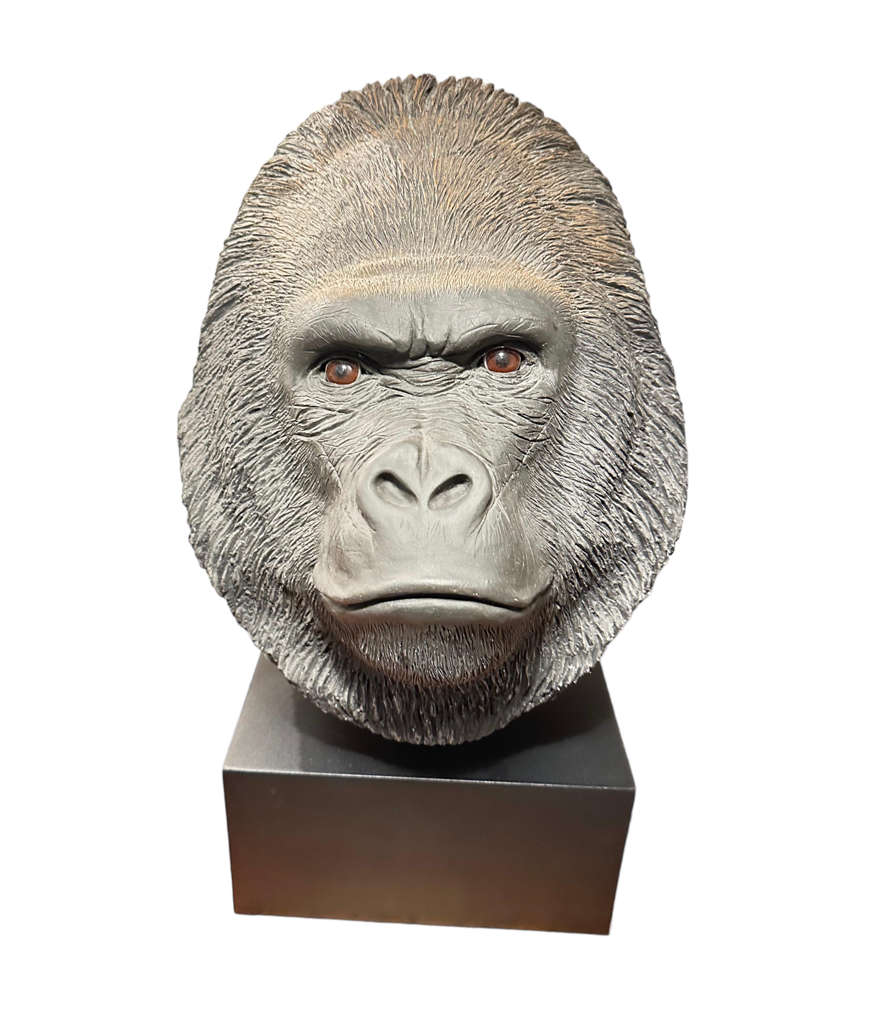 Carved Large Sculpted Sandicast Silverback Gorilla Head Atributted Sandra Brue For Sale