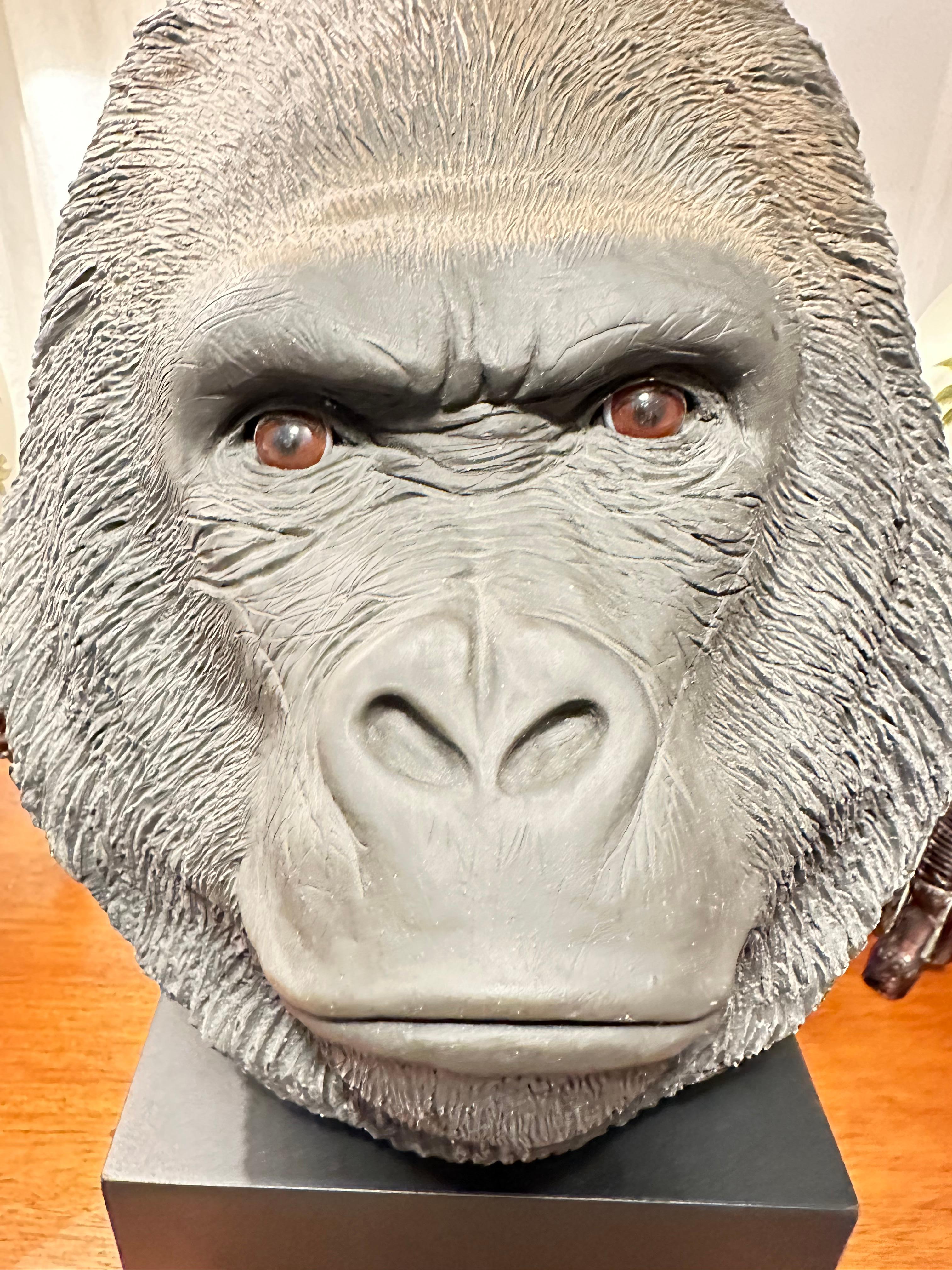 Large Sculpted Sandicast Silverback Gorilla Head Atributted Sandra Brue In Good Condition For Sale In Jupiter, FL
