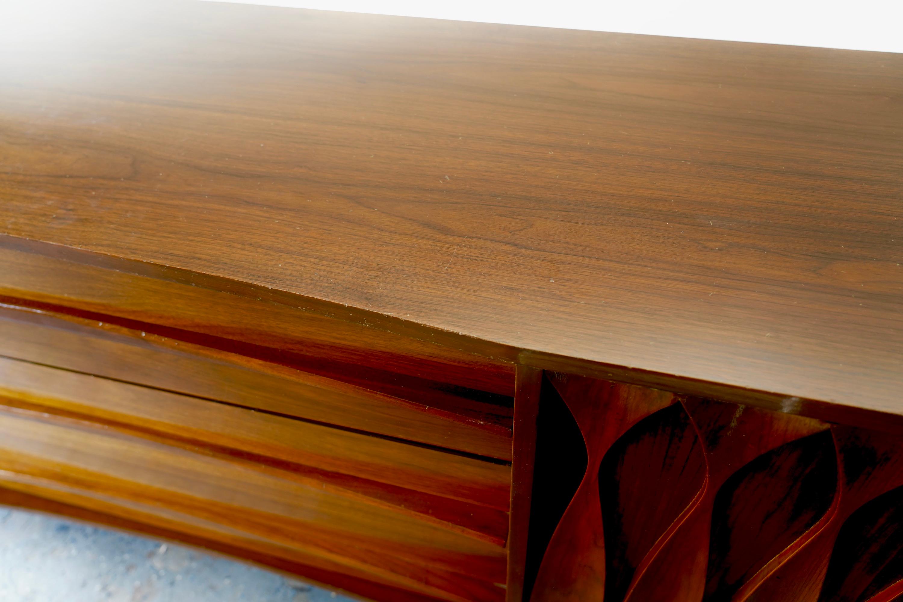 Large  Sculpted Walnut Mid-Century Modern Credenza For Sale 11