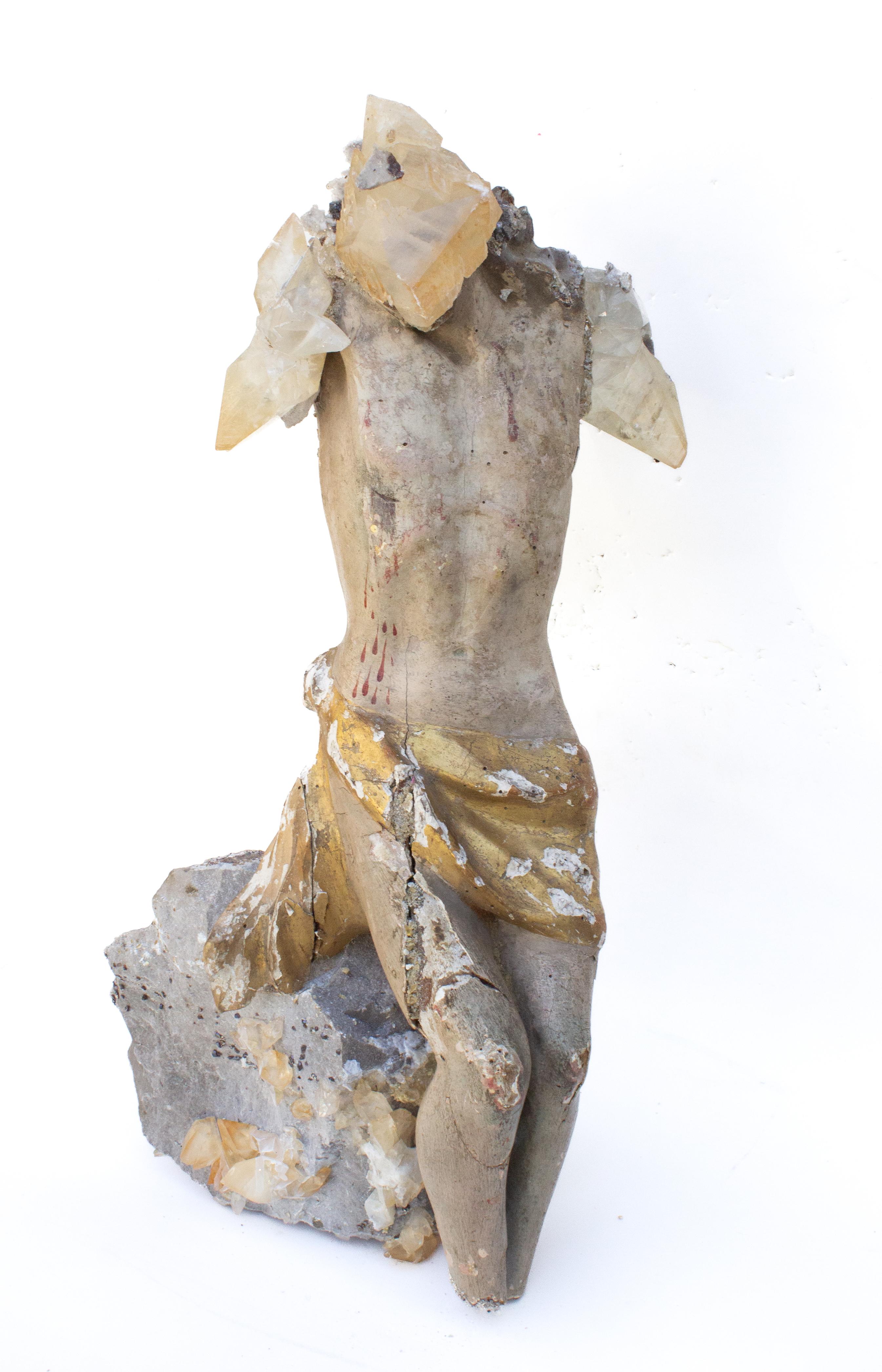 Gran figura escultórica italiana del siglo XVIII de Cristo sobre matriz de cristal de calcita Tallado a mano en venta