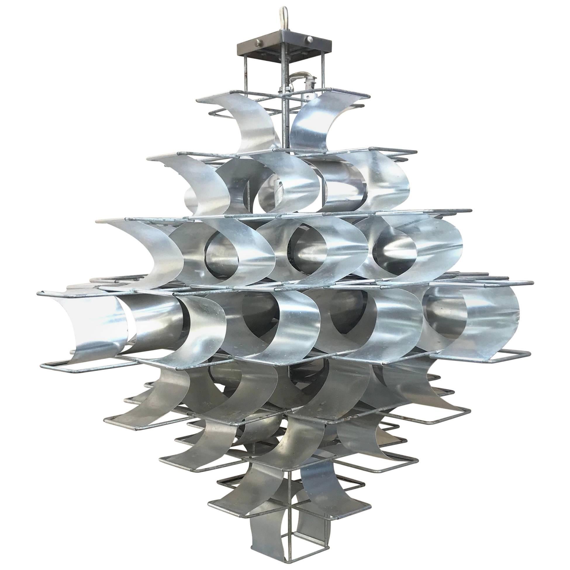 Large Sculptural 1970s French Chandelier, Max Sauze For Sale