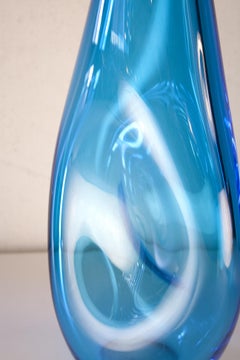 Large Sculptural Aquamarine Murano Glass Vase, attributed Seguso Vetri D'Arte