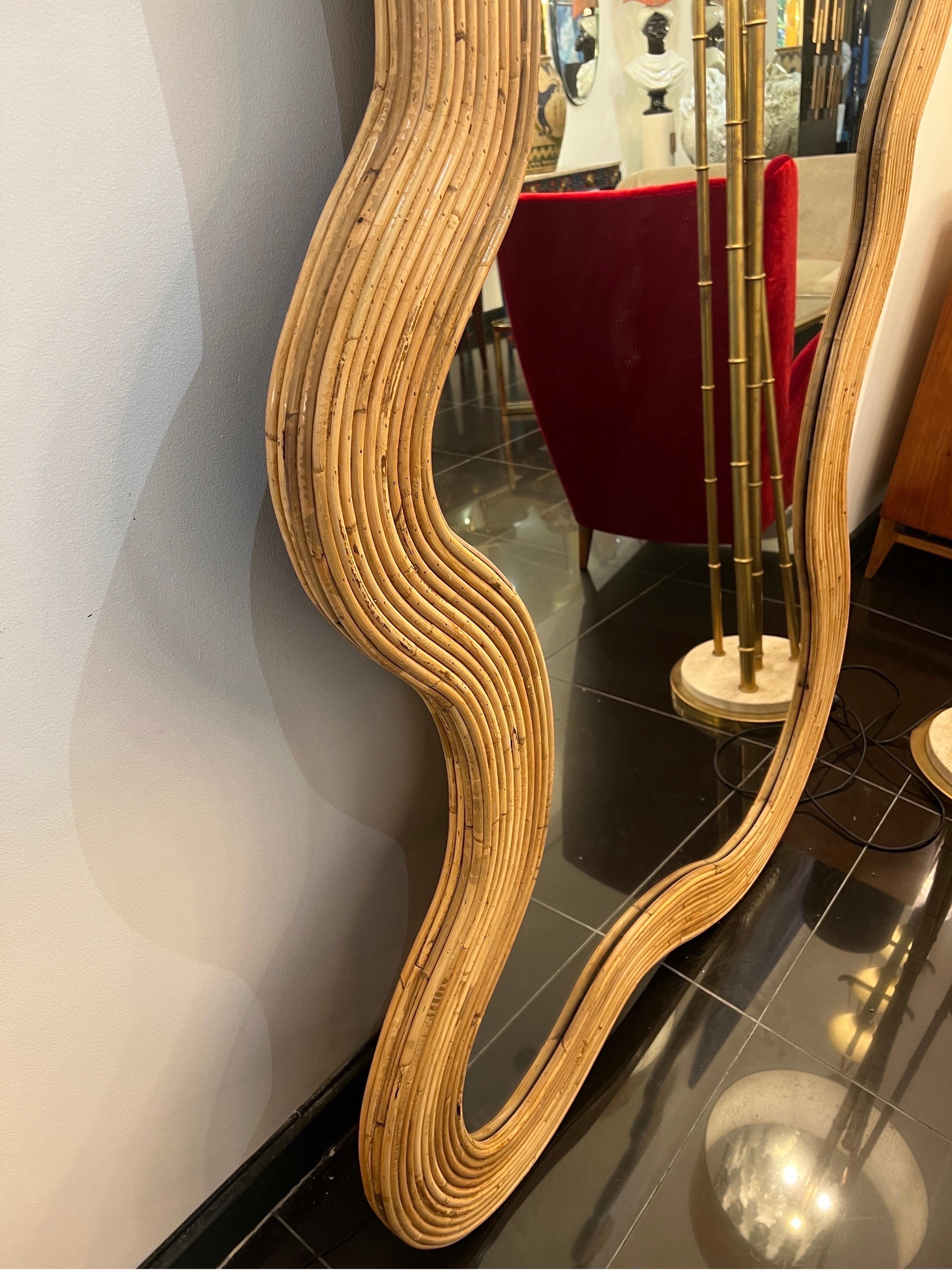 Hand-Crafted Large sculptural bamboo wall mirror 