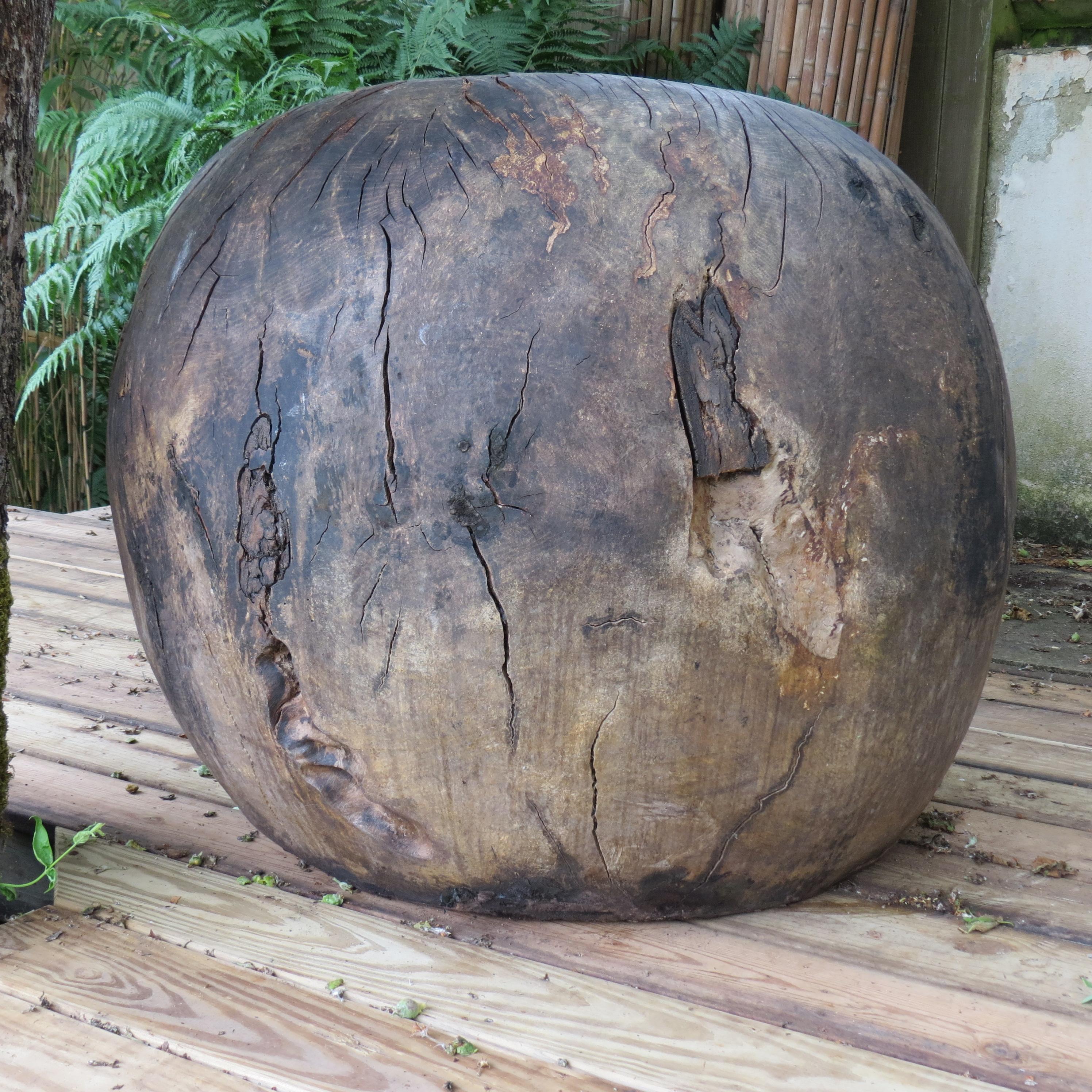 English Large Sculptural Bespoke Made Circular Ball Ash Wooden Garden Chair 