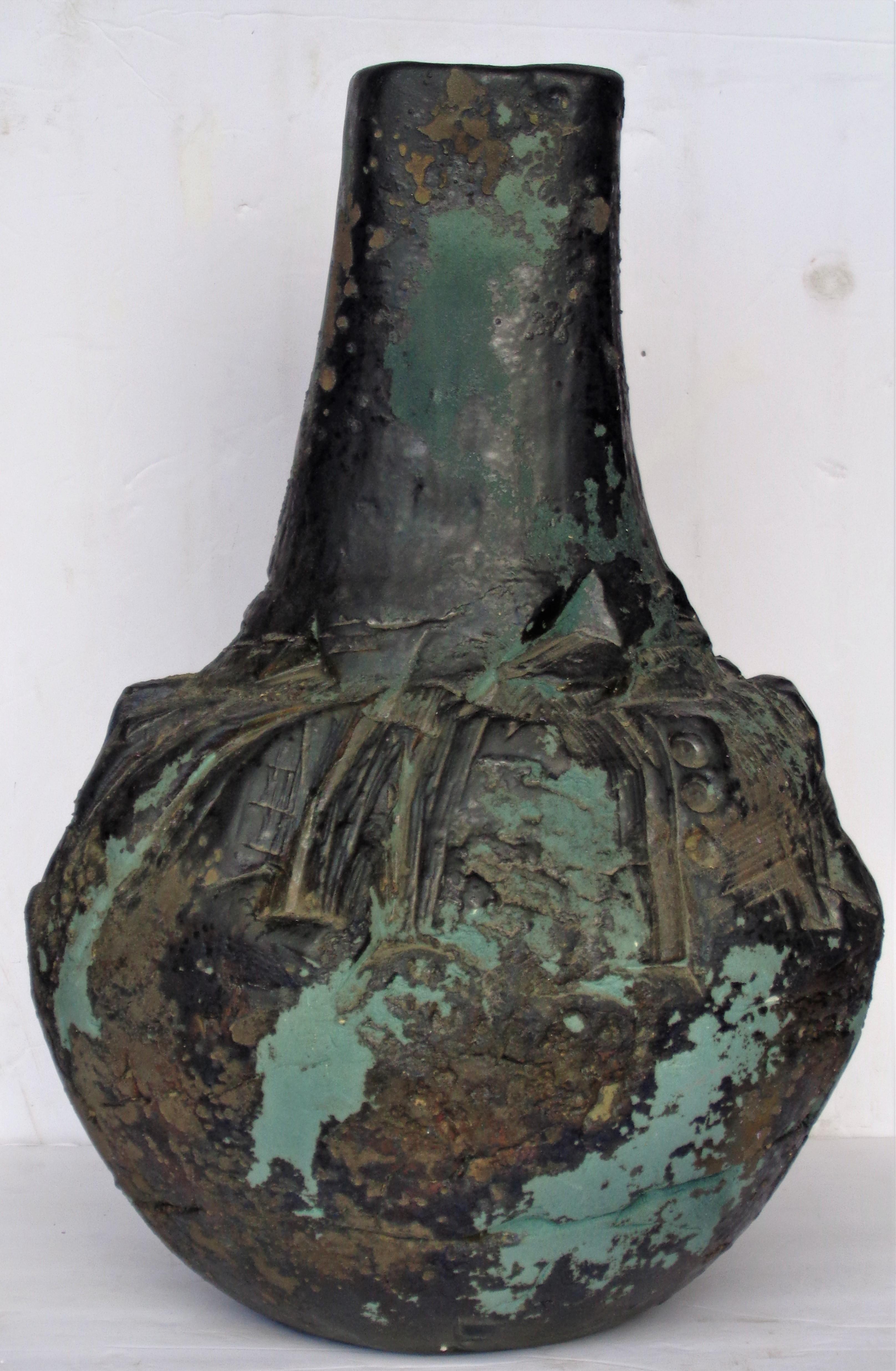  Brutalist Raku Pottery Vessel by Evans, California 8