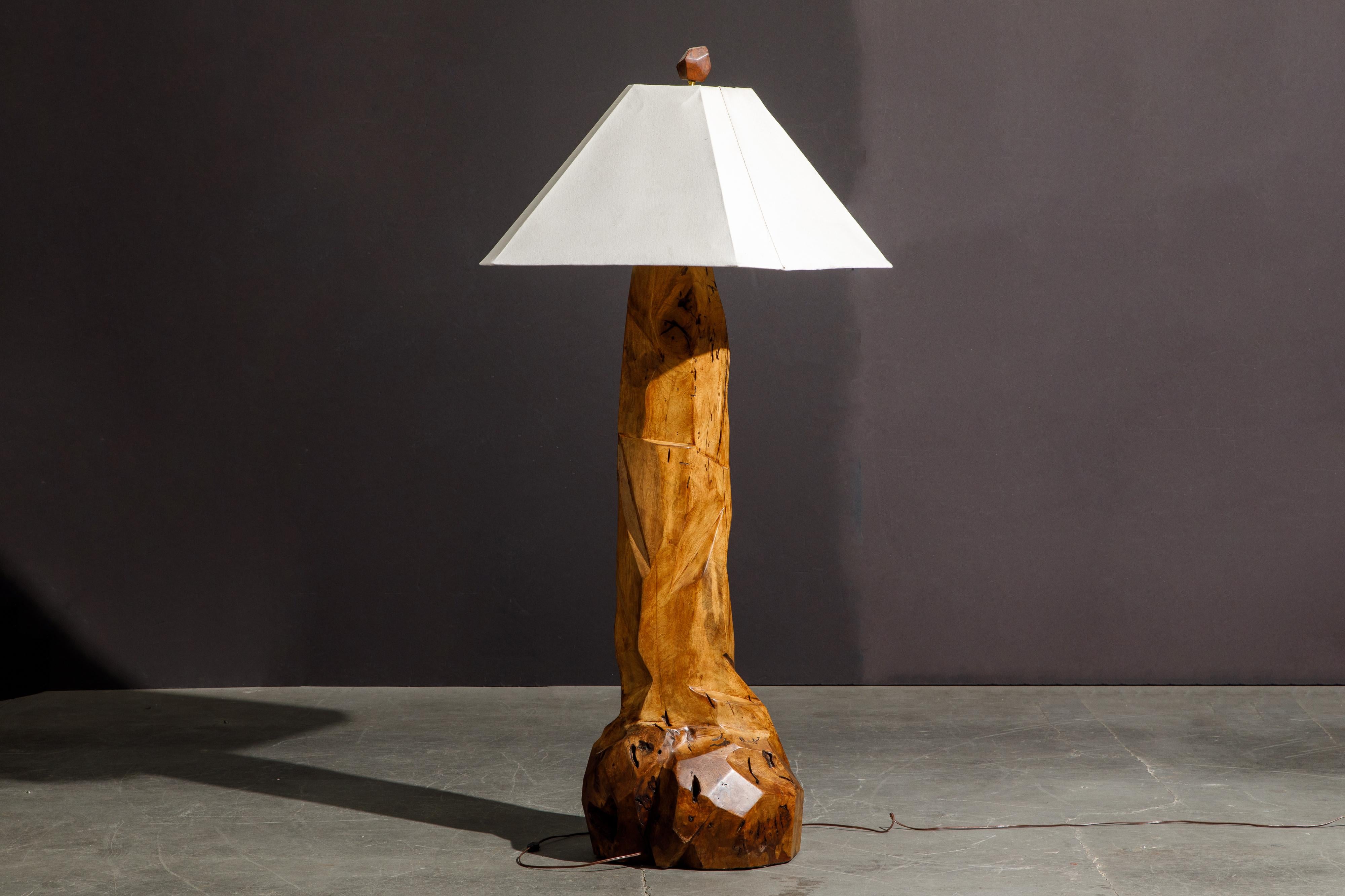 Large Sculptural California Craftsman Carved Wood Floor Lamp, circa 1970s In Excellent Condition In Los Angeles, CA