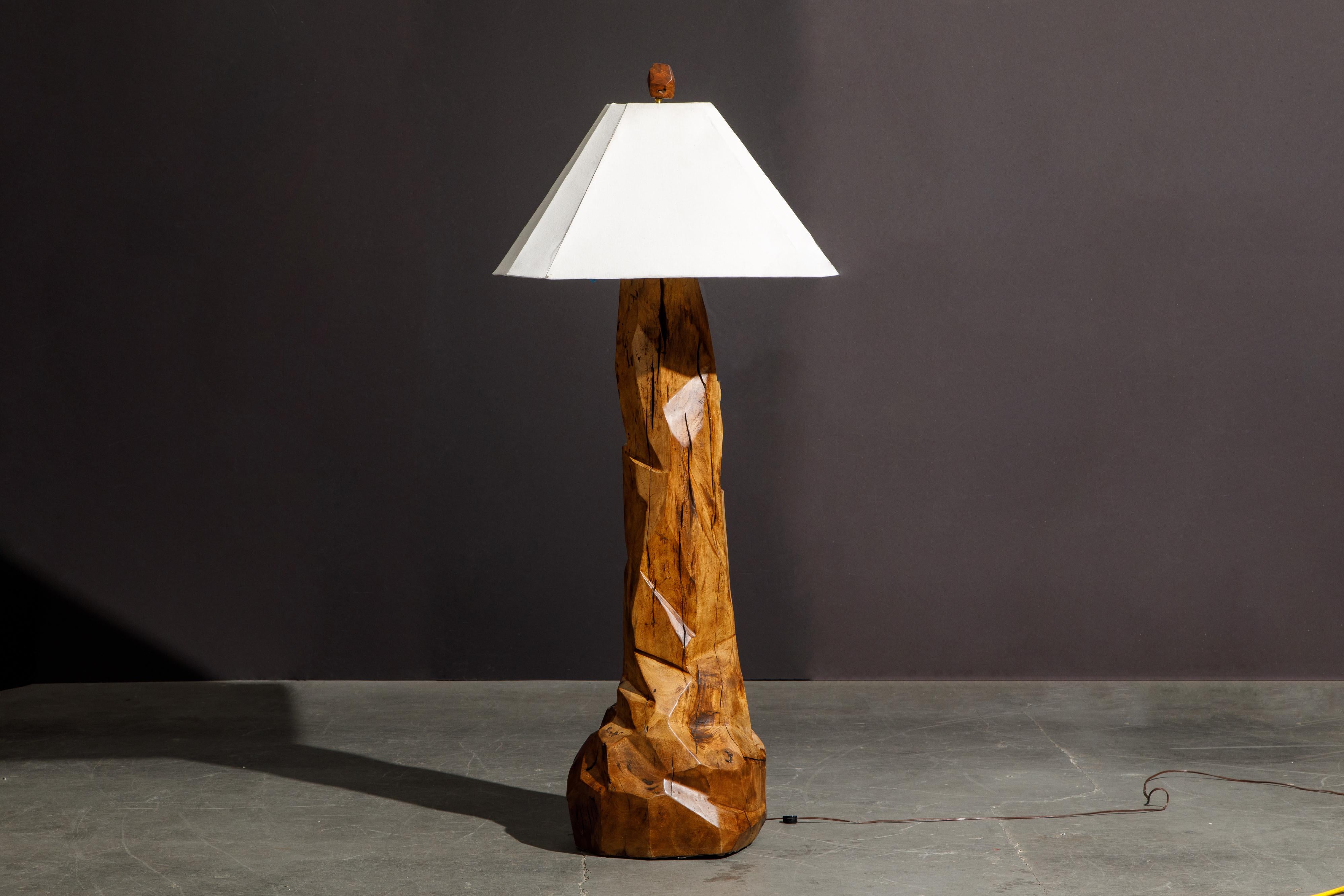 Late 20th Century Large Sculptural California Craftsman Carved Wood Floor Lamp, circa 1970s