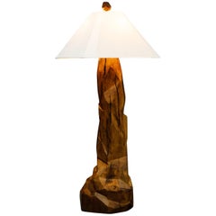 Large Sculptural California Craftsman Carved Wood Floor Lamp, circa 1970s