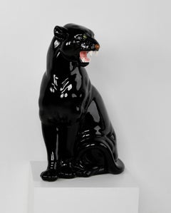 Large Sculptural Ceramic Glazed Panther Italian