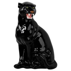 Retro Large Sculptural Ceramic Glazed Panther Italian