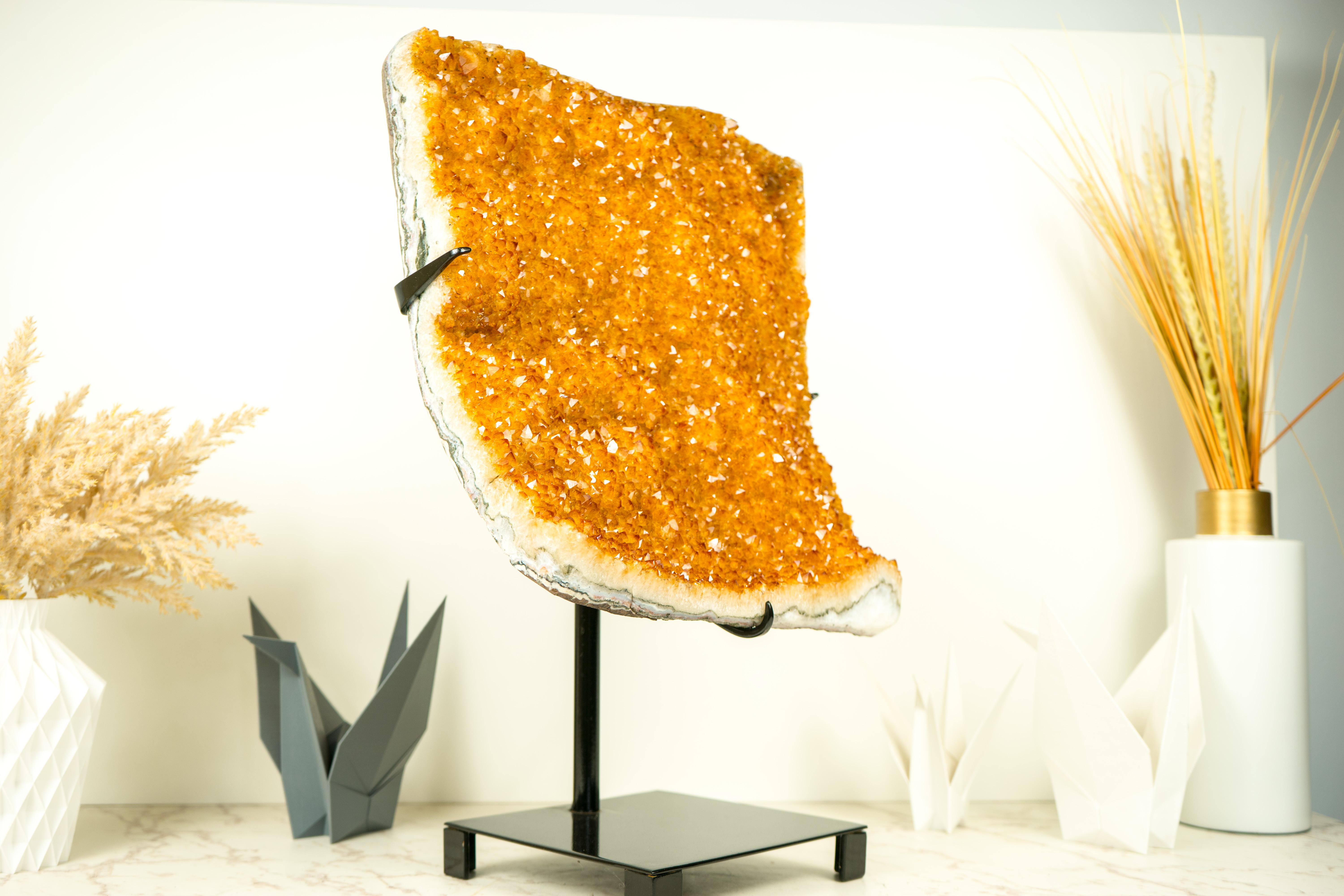Agate Large Sculptural Citrine Cluster with Dazzling Golden Orange Citrine Druzy For Sale