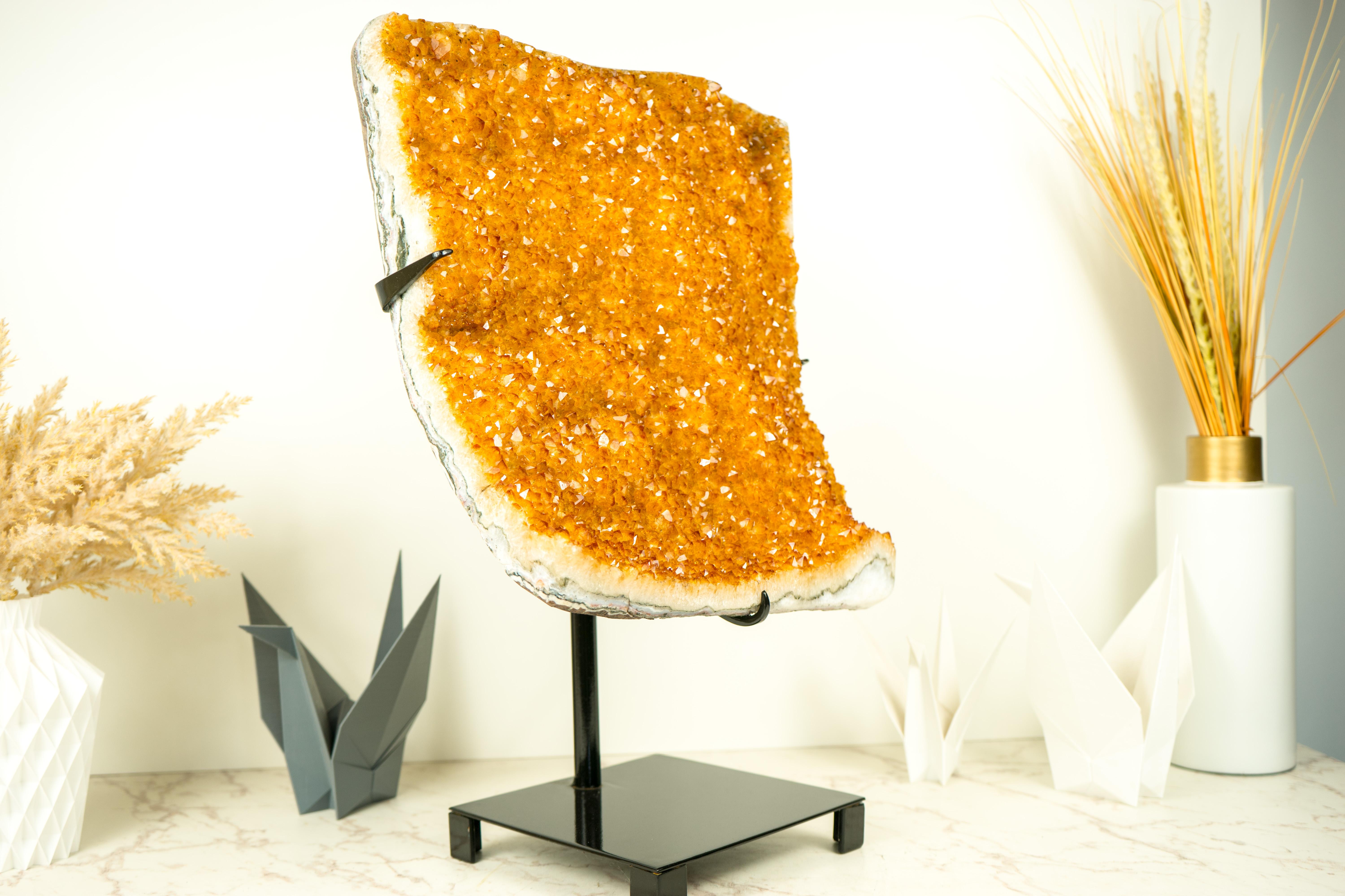 Large Sculptural Citrine Cluster with Dazzling Golden Orange Citrine Druzy For Sale 1