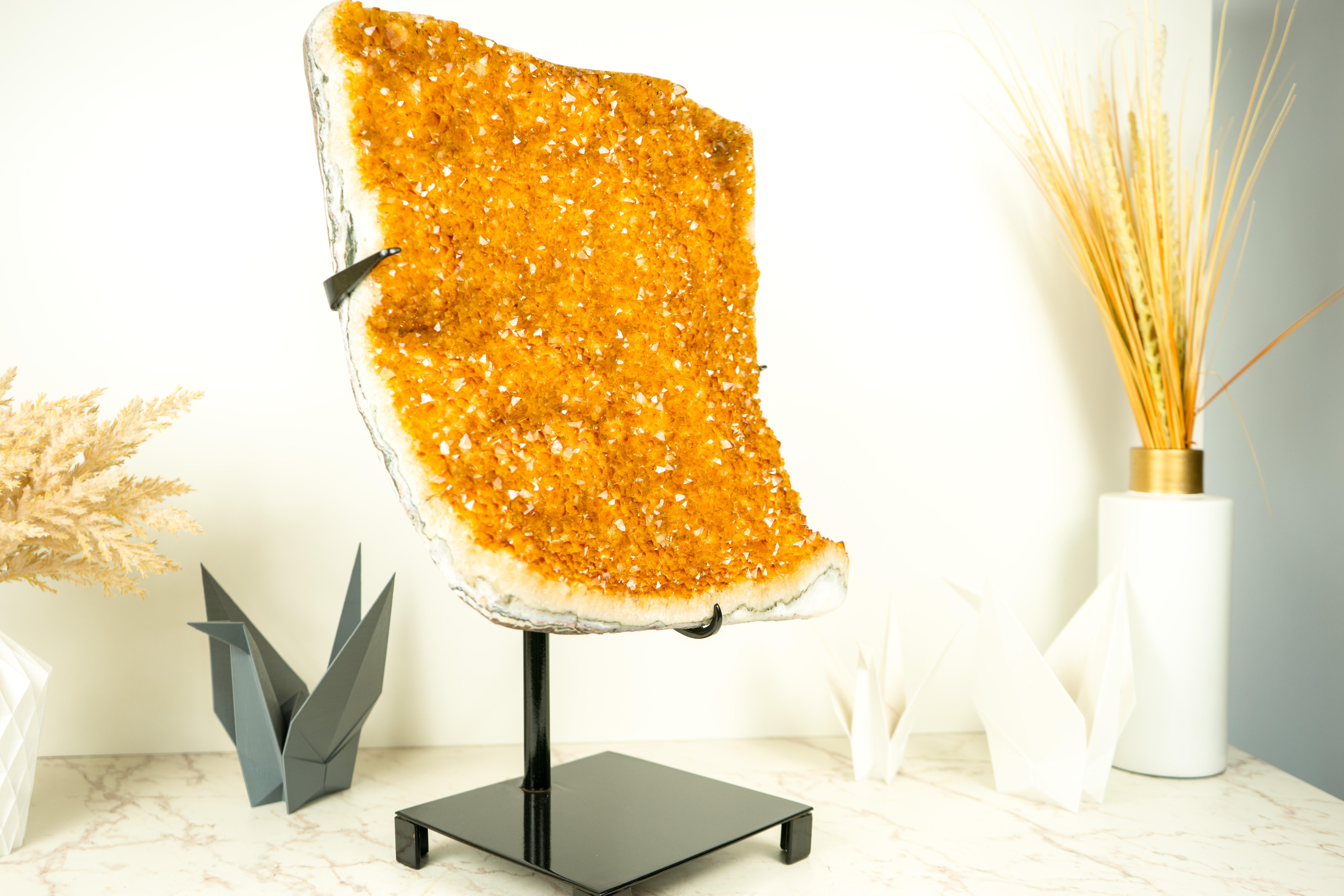 Large Sculptural Citrine Cluster with Dazzling Golden Orange Citrine Druzy For Sale 2