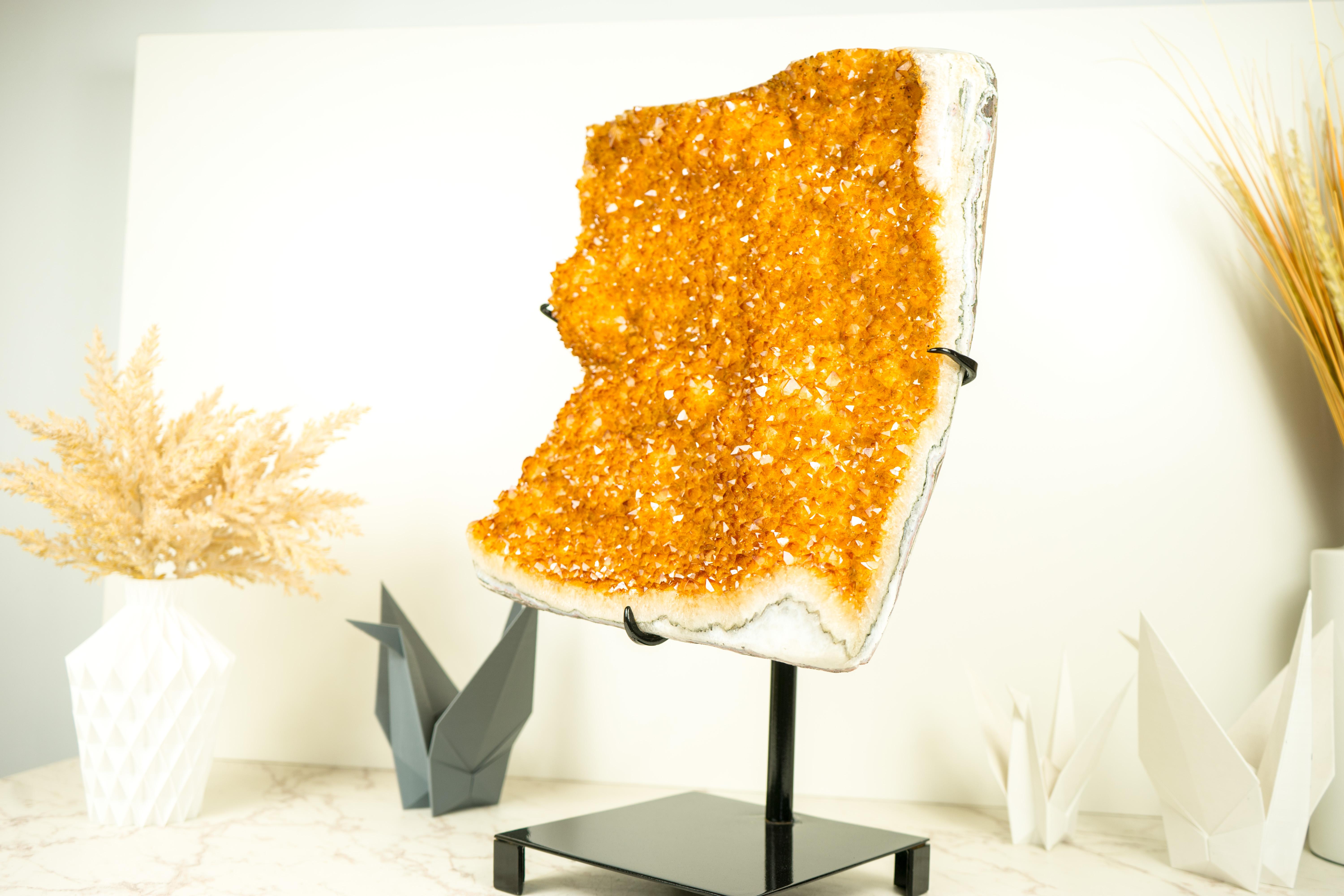 Large Sculptural Citrine Cluster with Dazzling Golden Orange Citrine Druzy For Sale 3